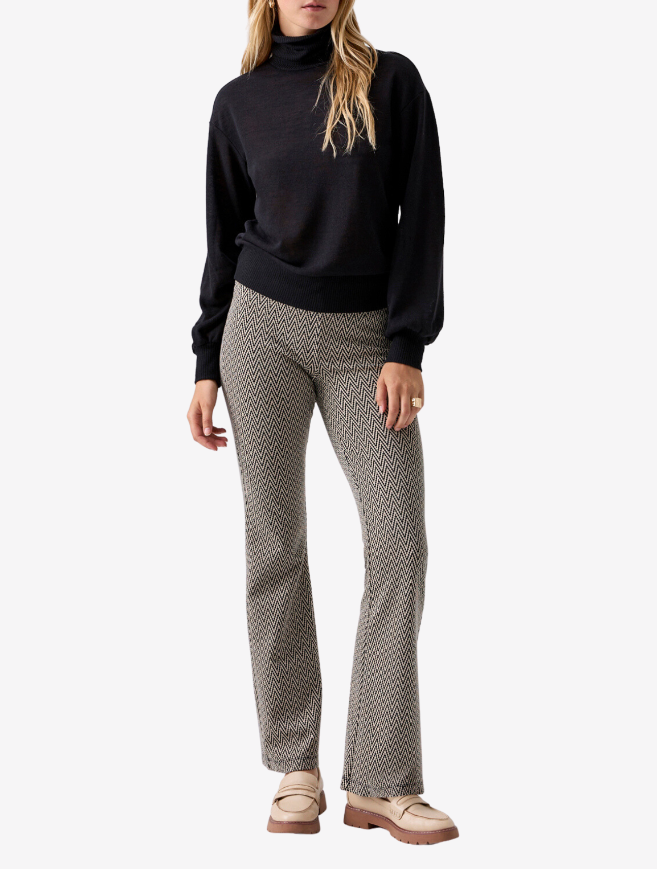 Ruched Sleeve Turtleneck Top