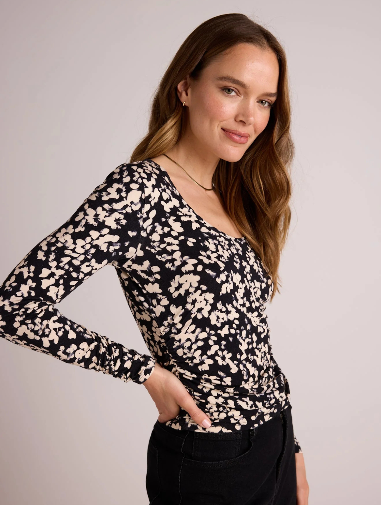 Scoop Neck Shirred Neck Top