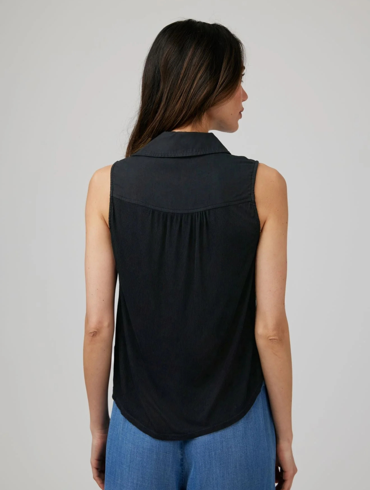 Mixed Sleeveless Button Down