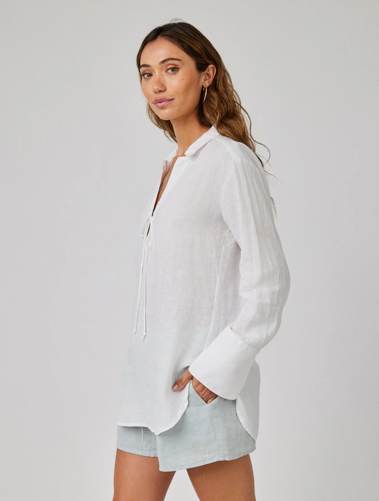 Linen Tie Neck Tunic