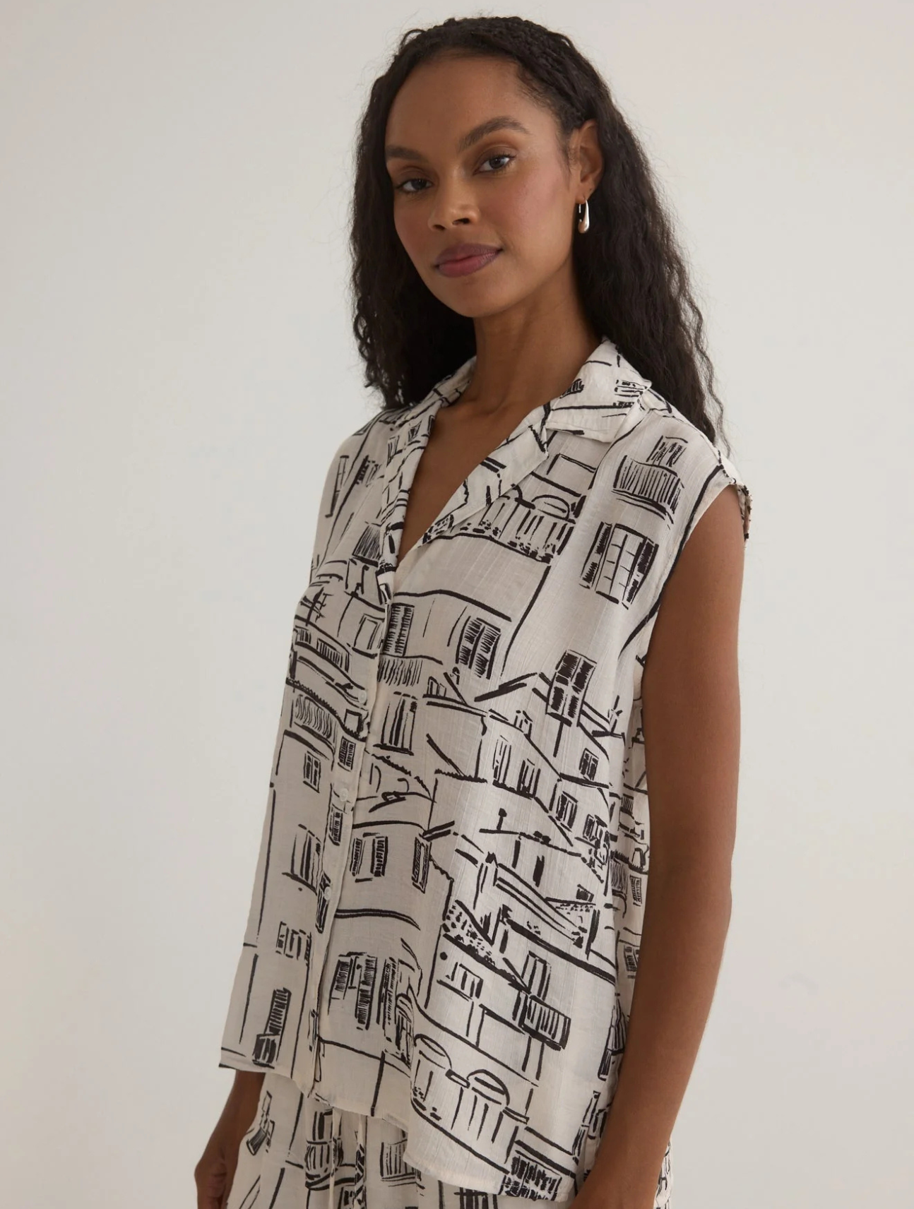 Printed Button Front Top