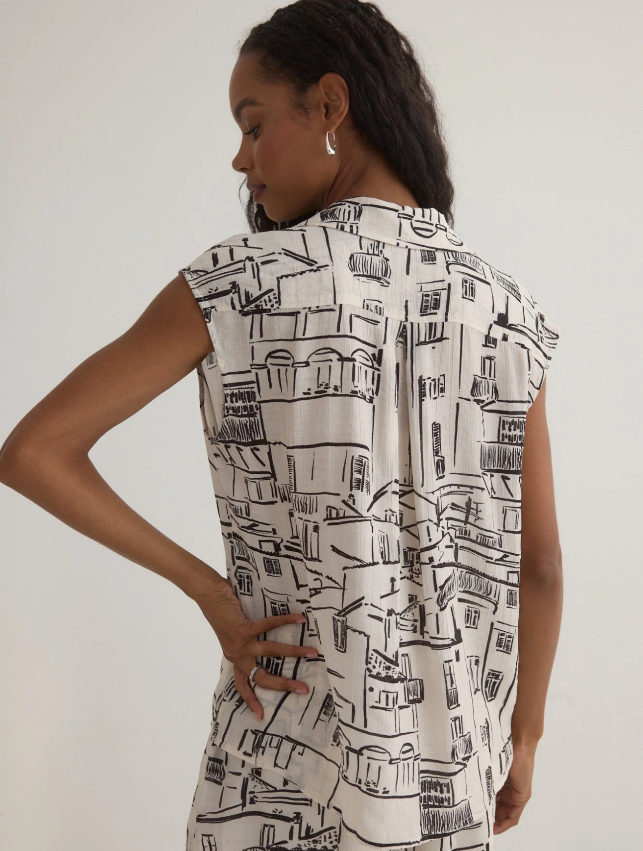 Printed Button Front Top