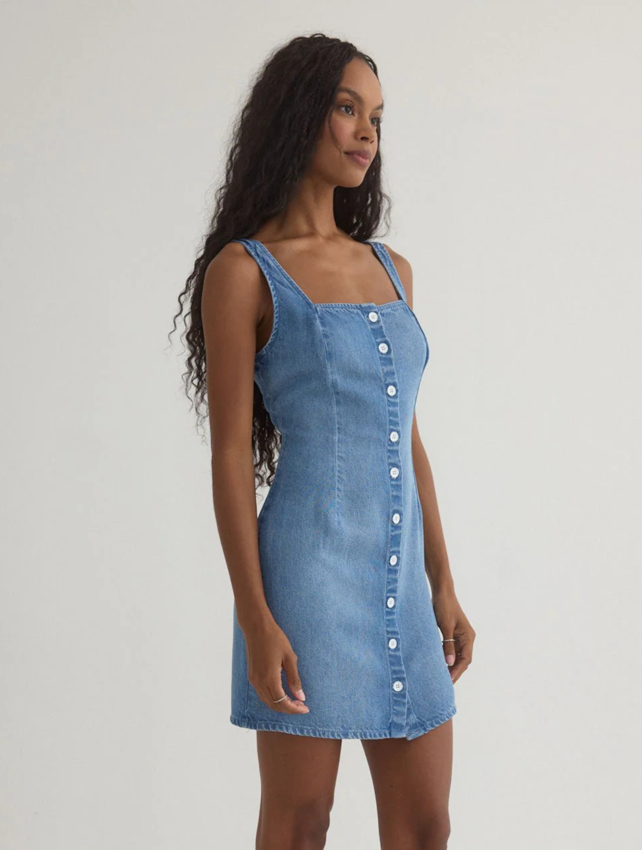 Square Neck Button Front Mini Dress