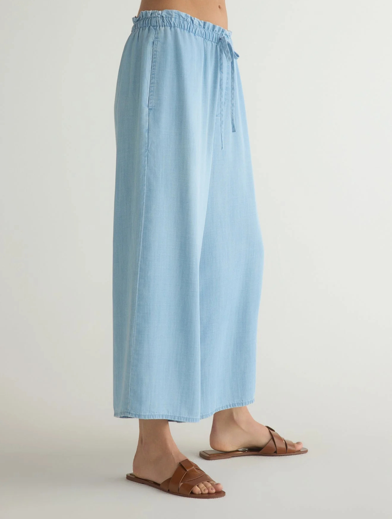 Ruffle Waist Wide Leg Crop