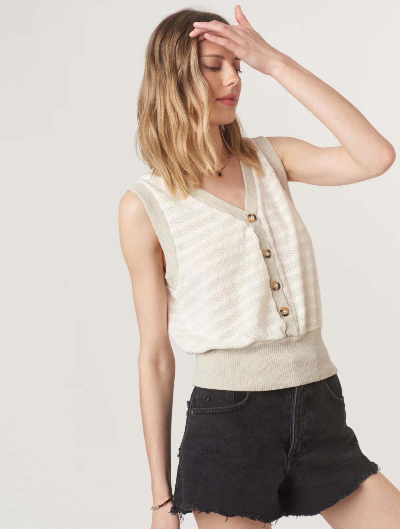 Ingrid Button Front Textured Tank