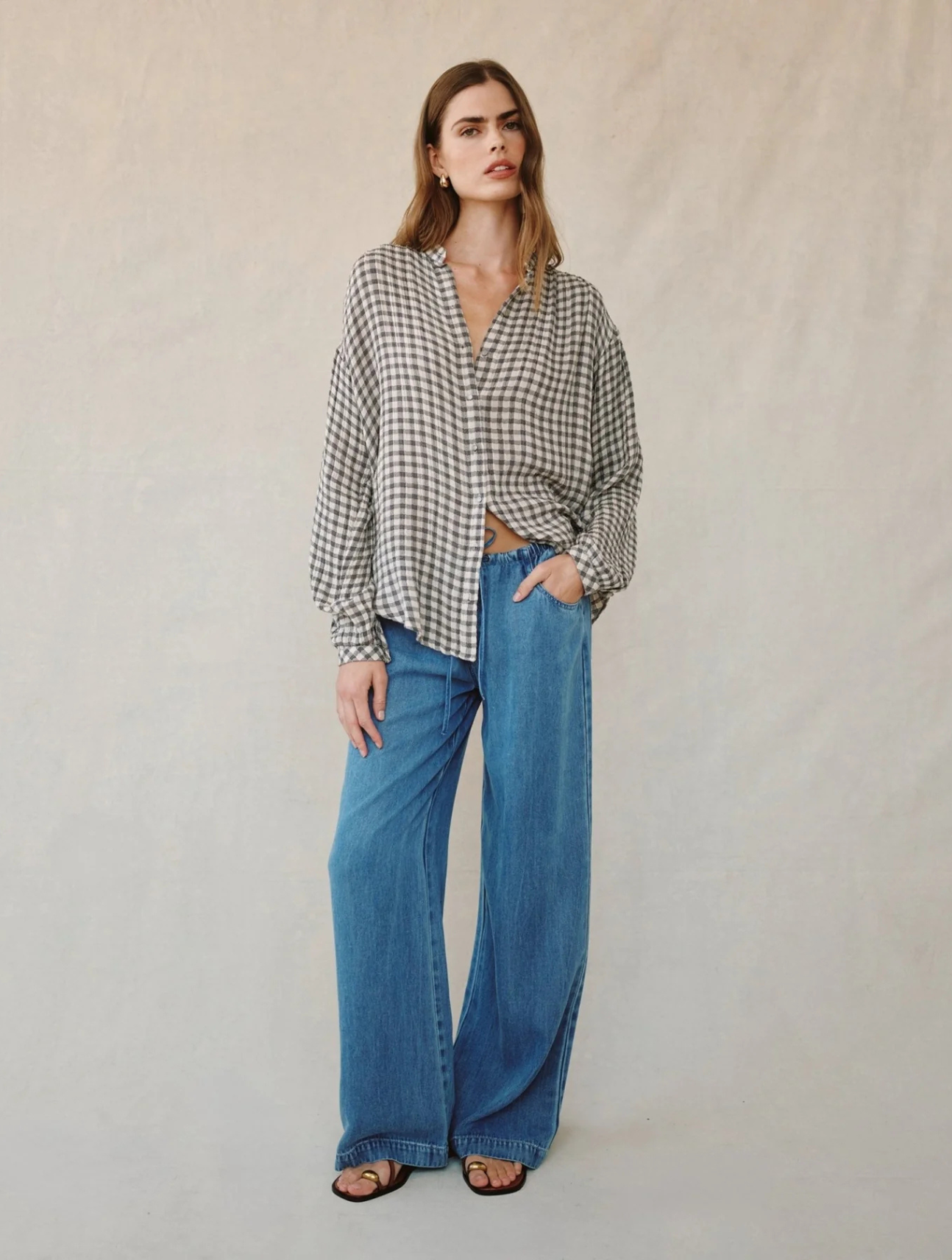 Shirred Mandarin Collar Shirt