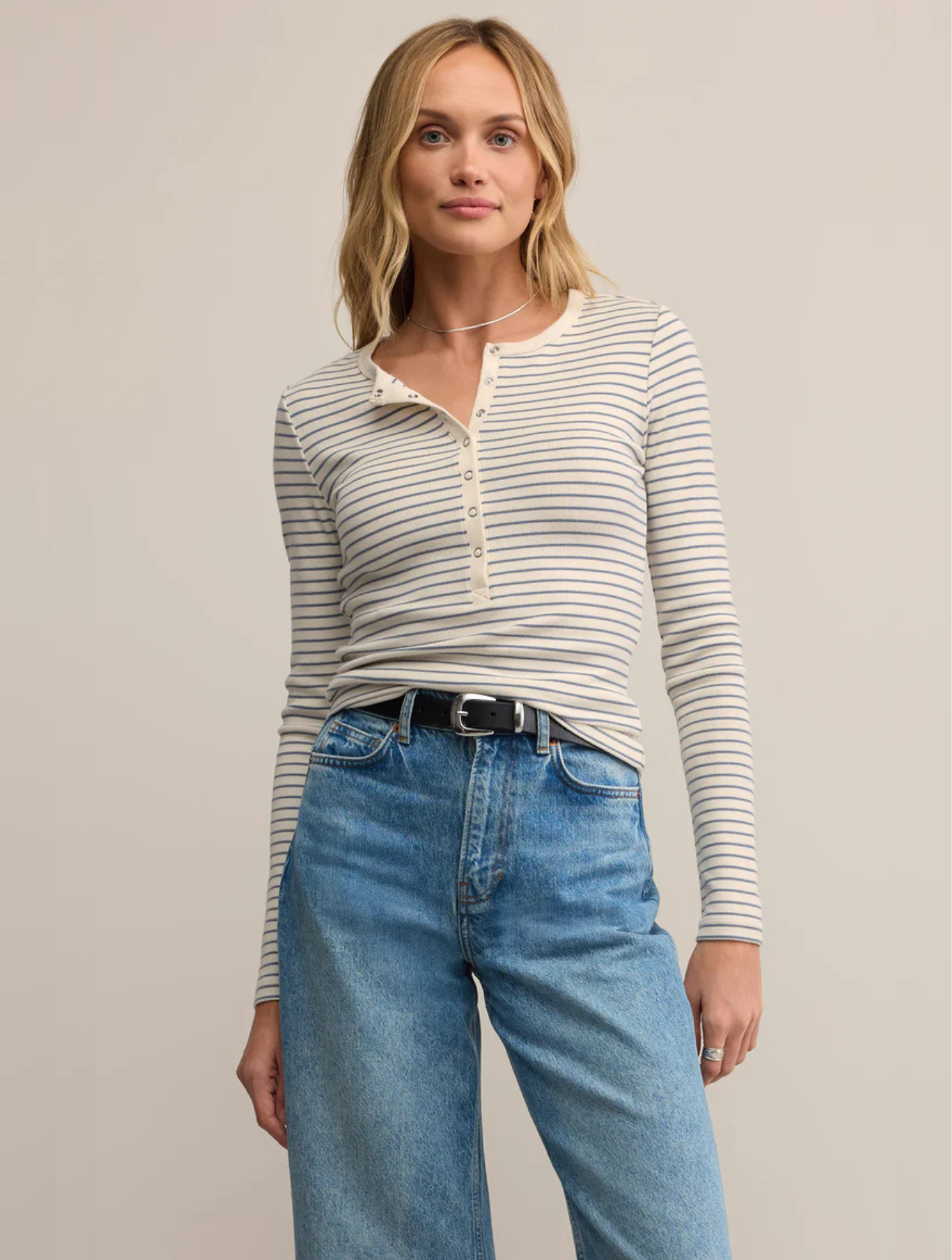 Stella Striped Modal Rib Henley