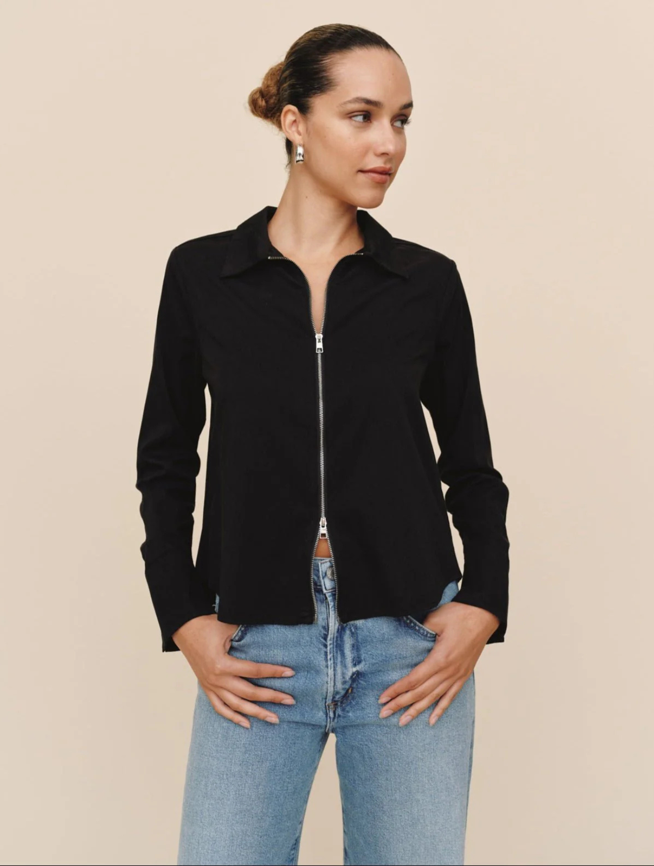 Long Sleeve Zip Front Shirt