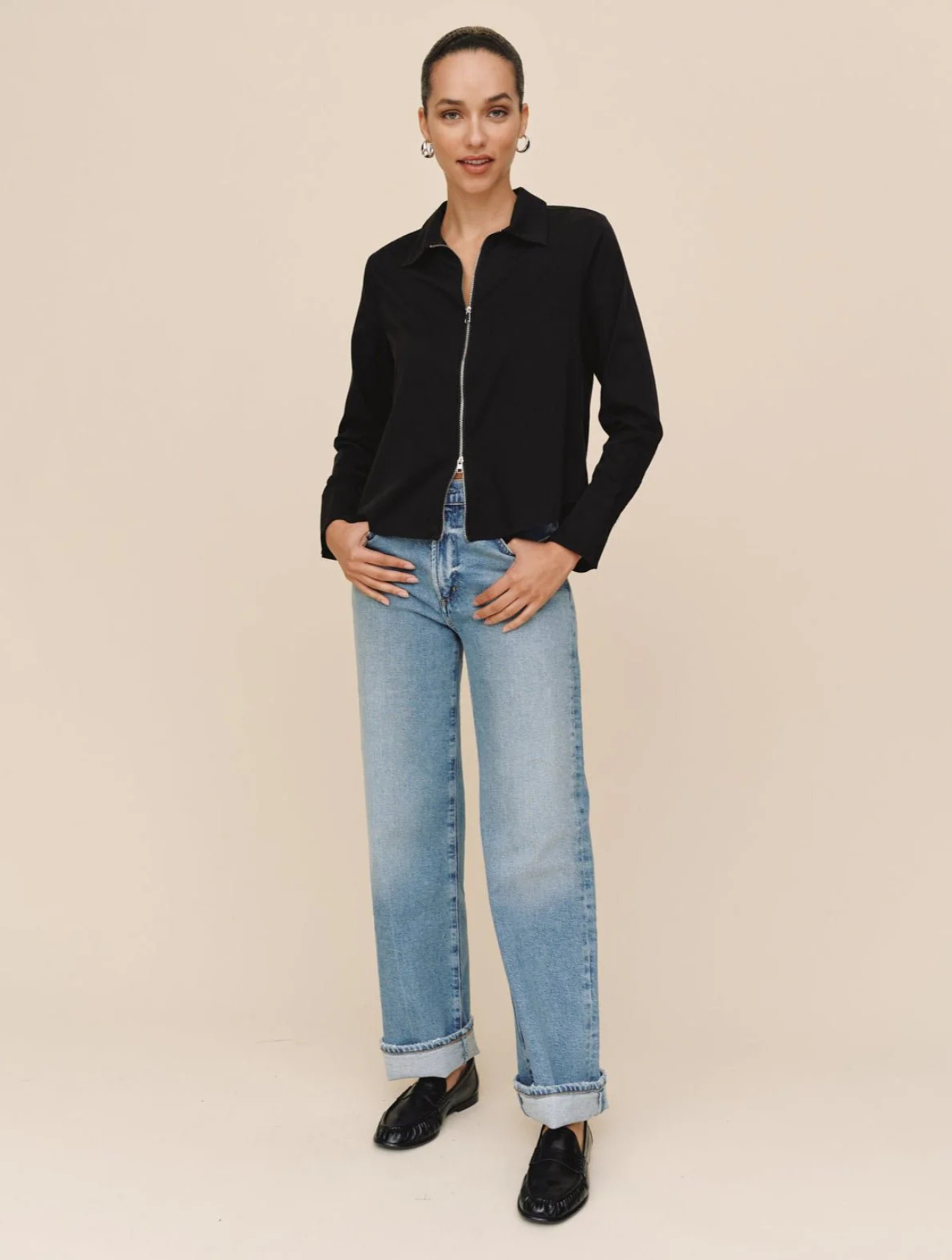 Long Sleeve Zip Front Shirt