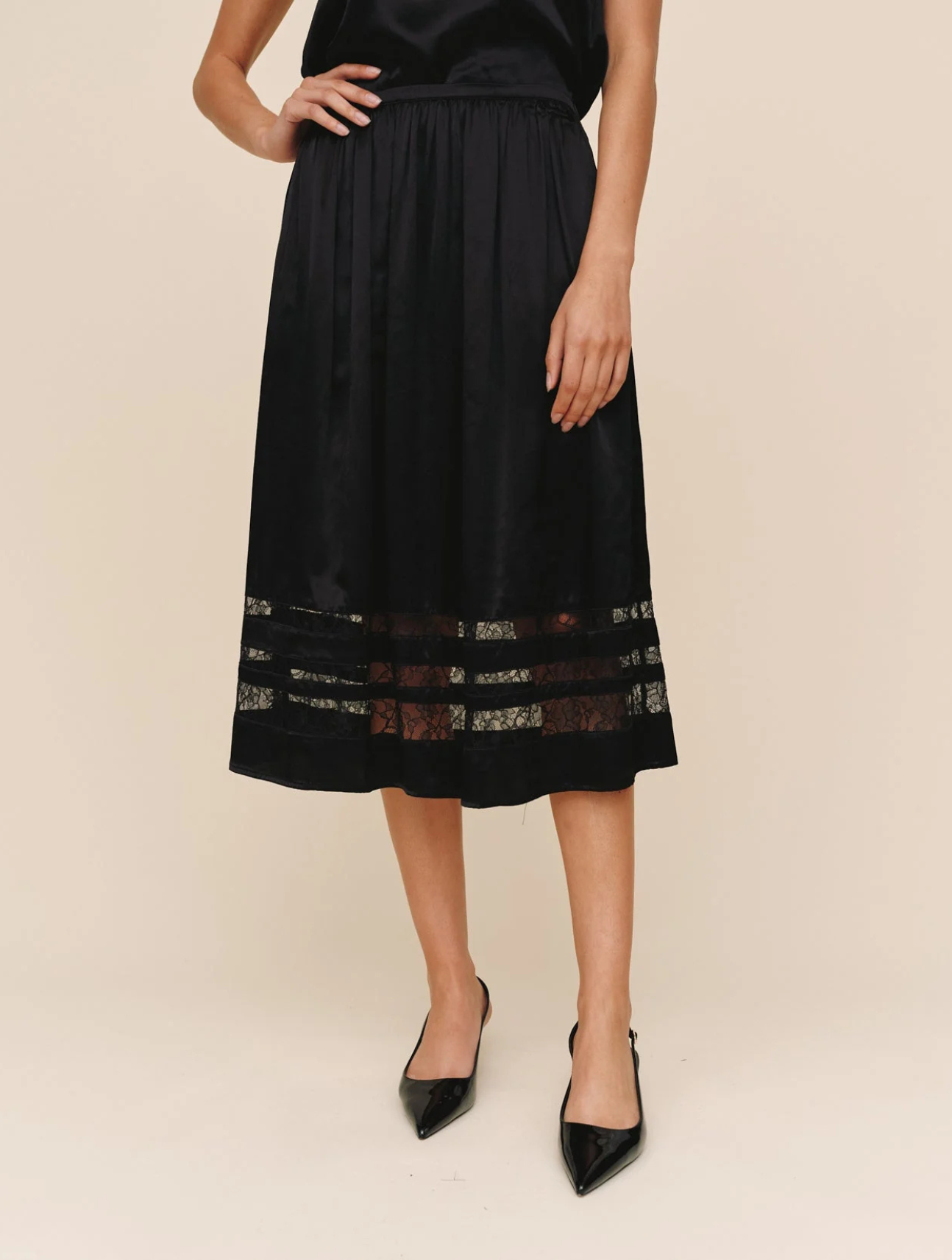 Lace Inset Midi Skirt