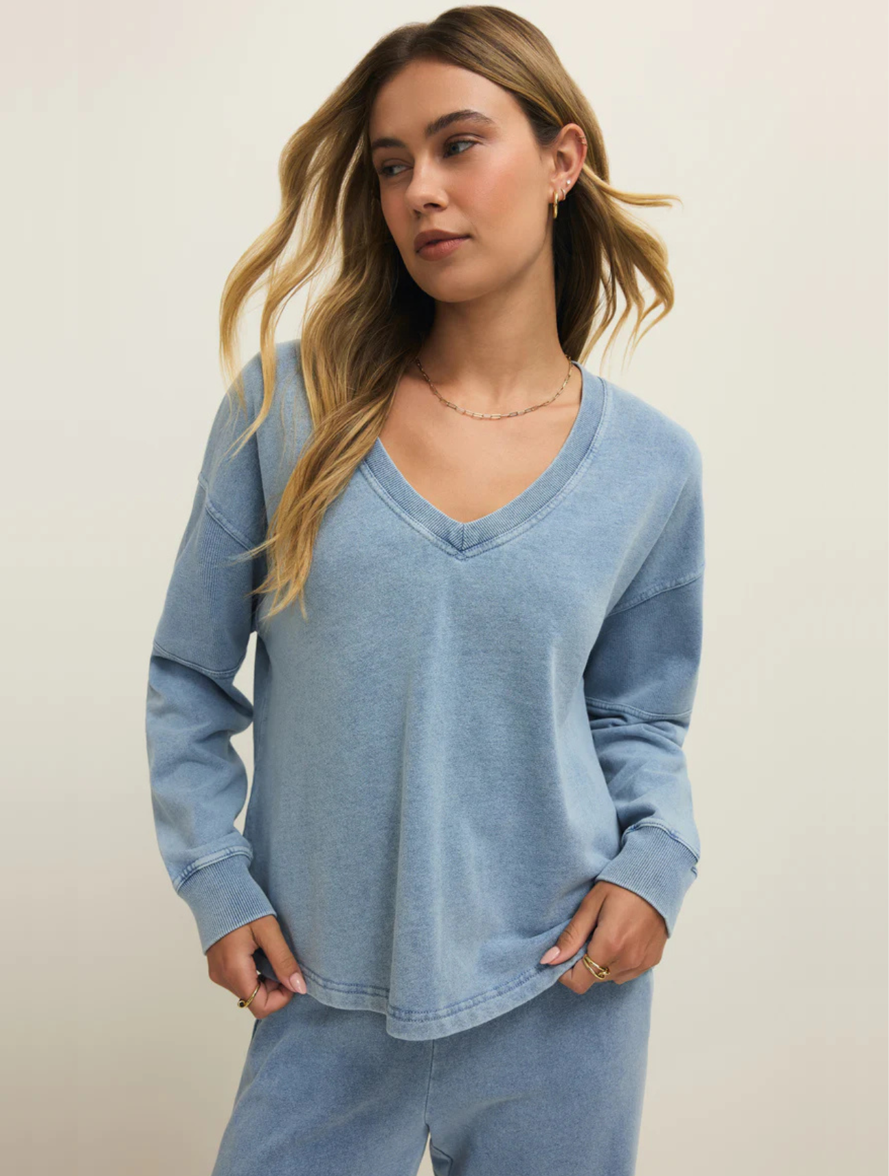 Delphine Knit Denim Sweatshirt