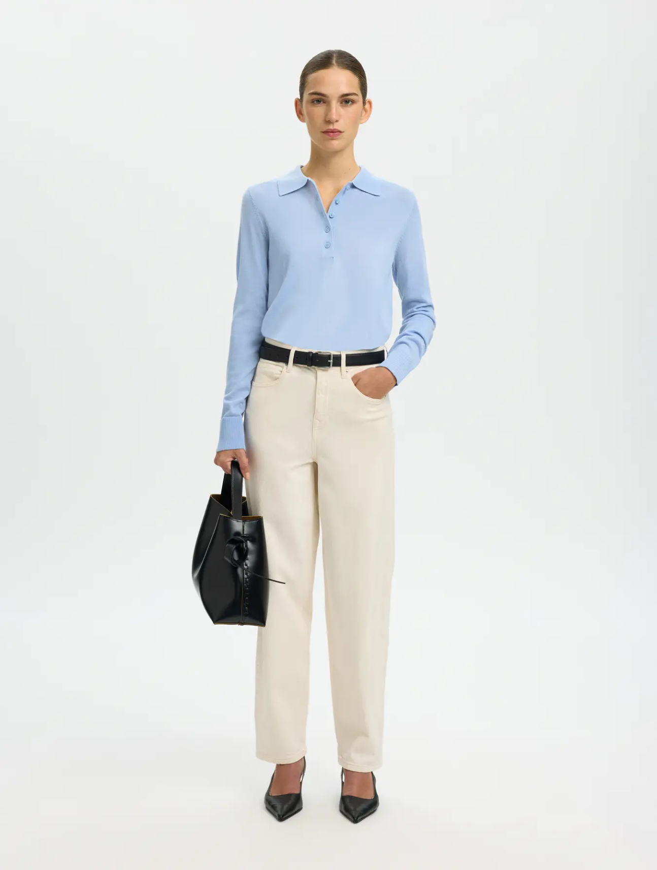 Thea LS Knit Merino Collar Neck