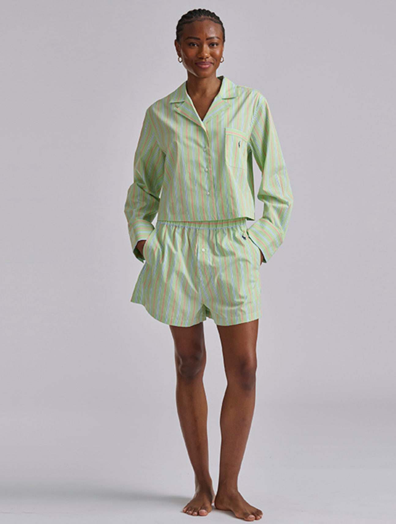 Cropped Cotton Poplin Pajama Set
