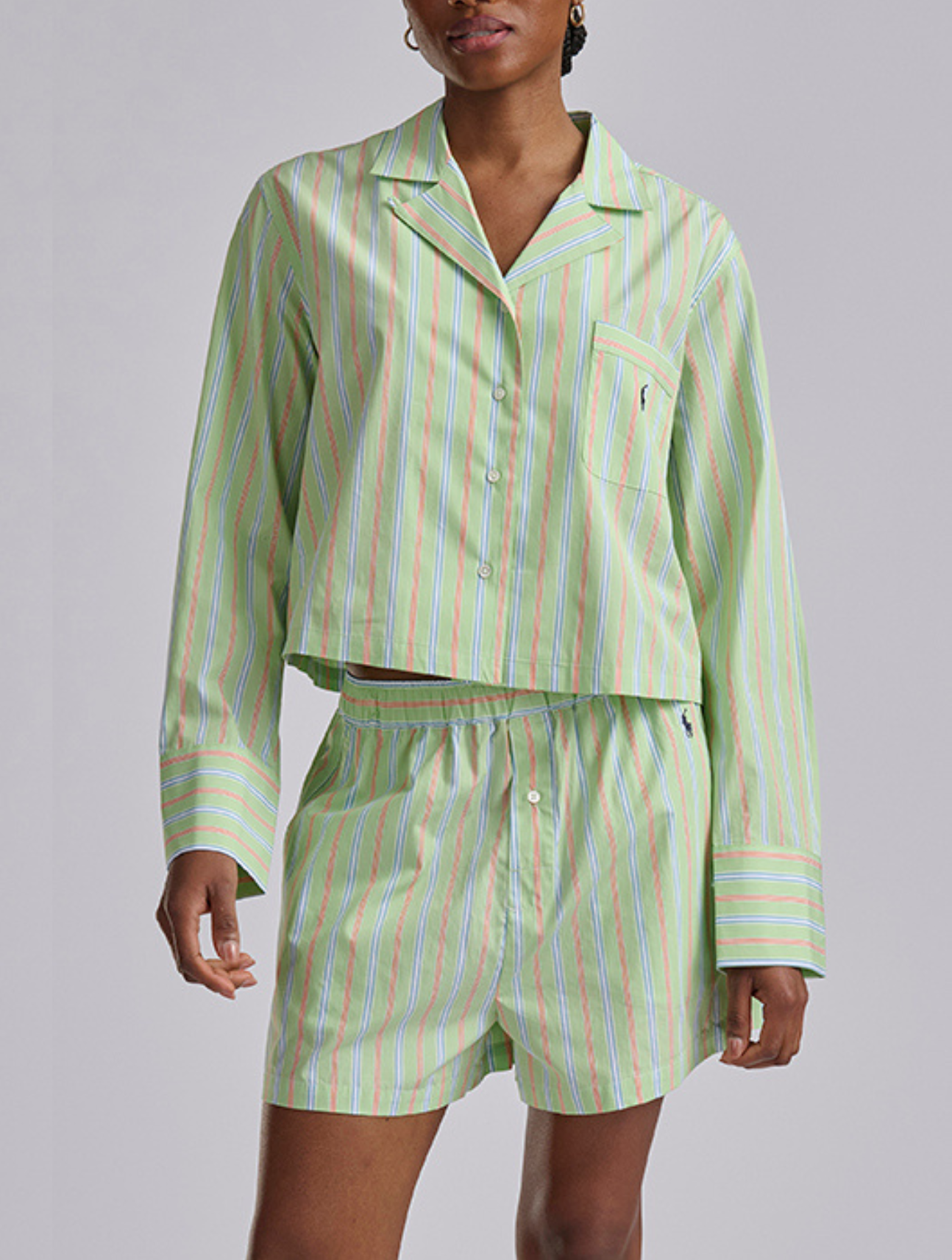 Cropped Cotton Poplin Pajama Set