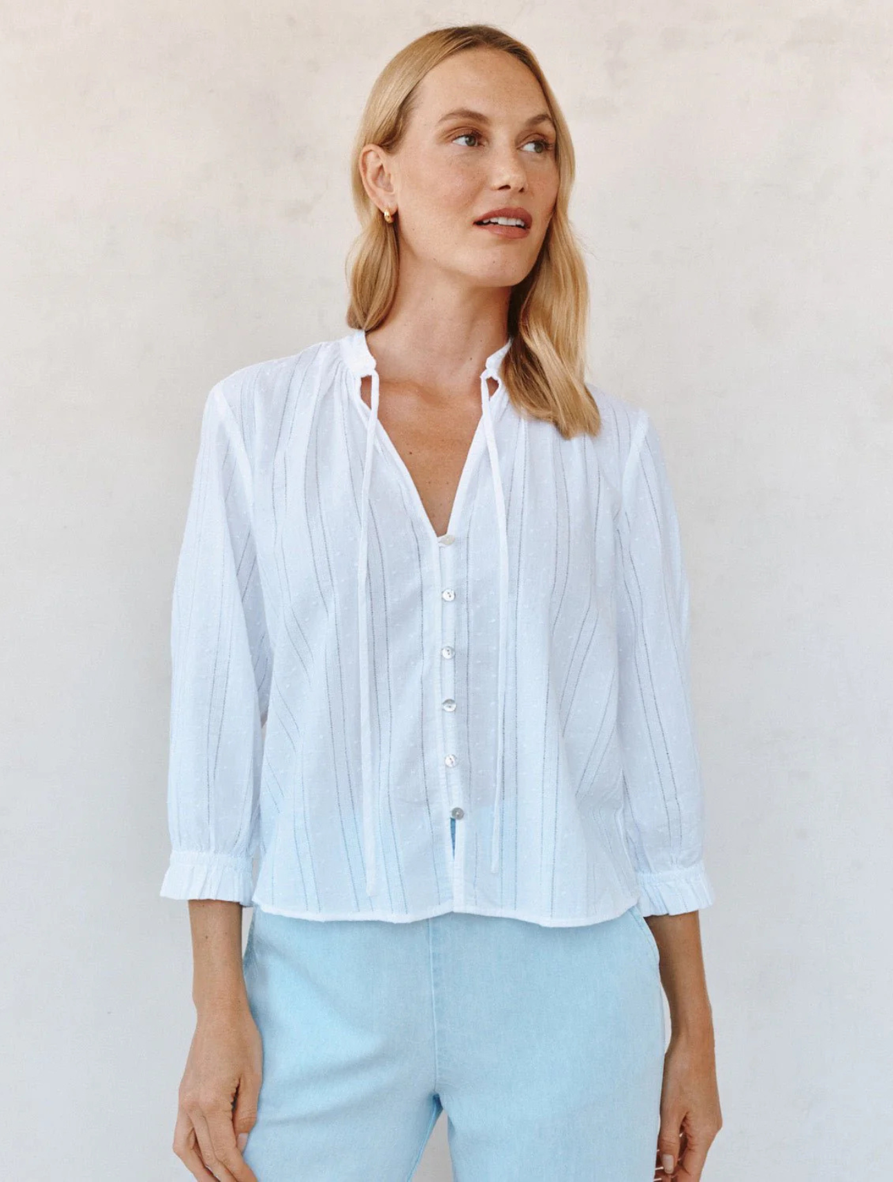 3/4 Sleeve Tie Neck Blouse