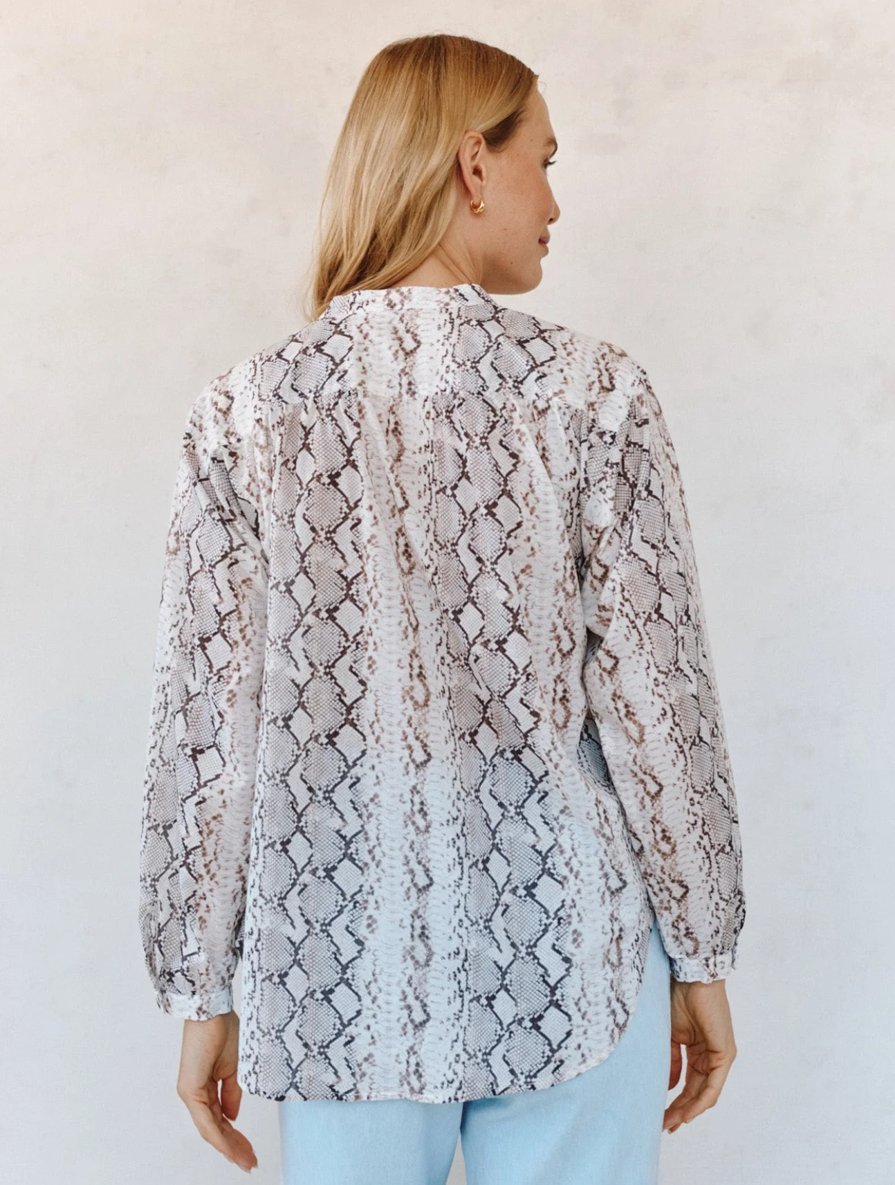 Shirred Mandarin Collar Shirt