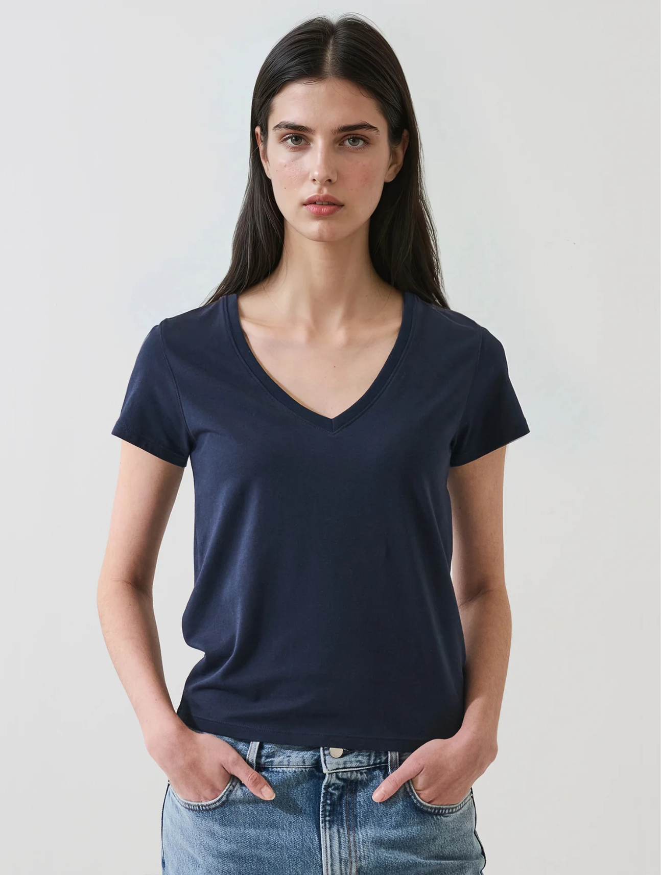Pima Cotton Stretch Slim V-Neck T-Shirt