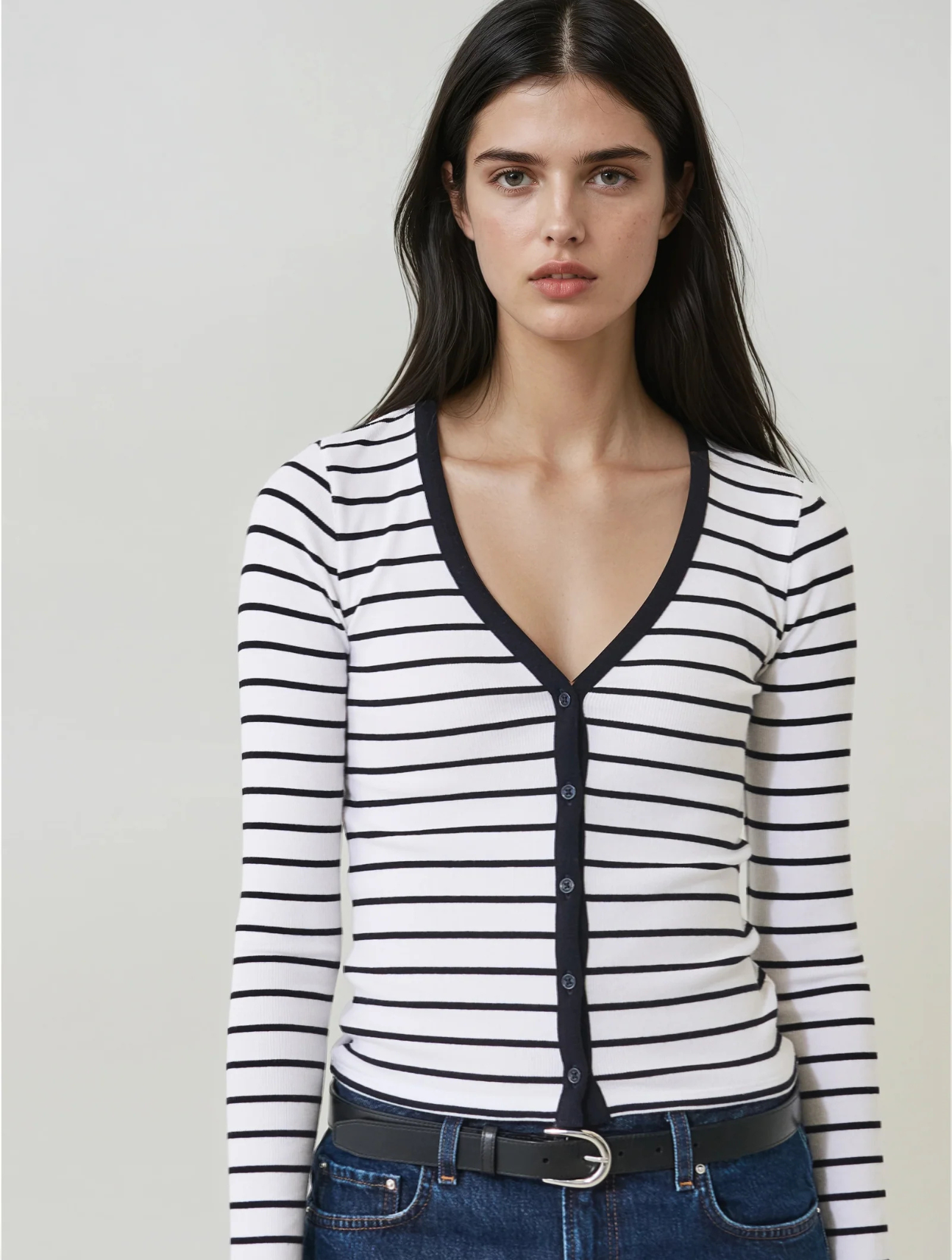 Pima Cotton Stretch Striped Ribbed Cardigan