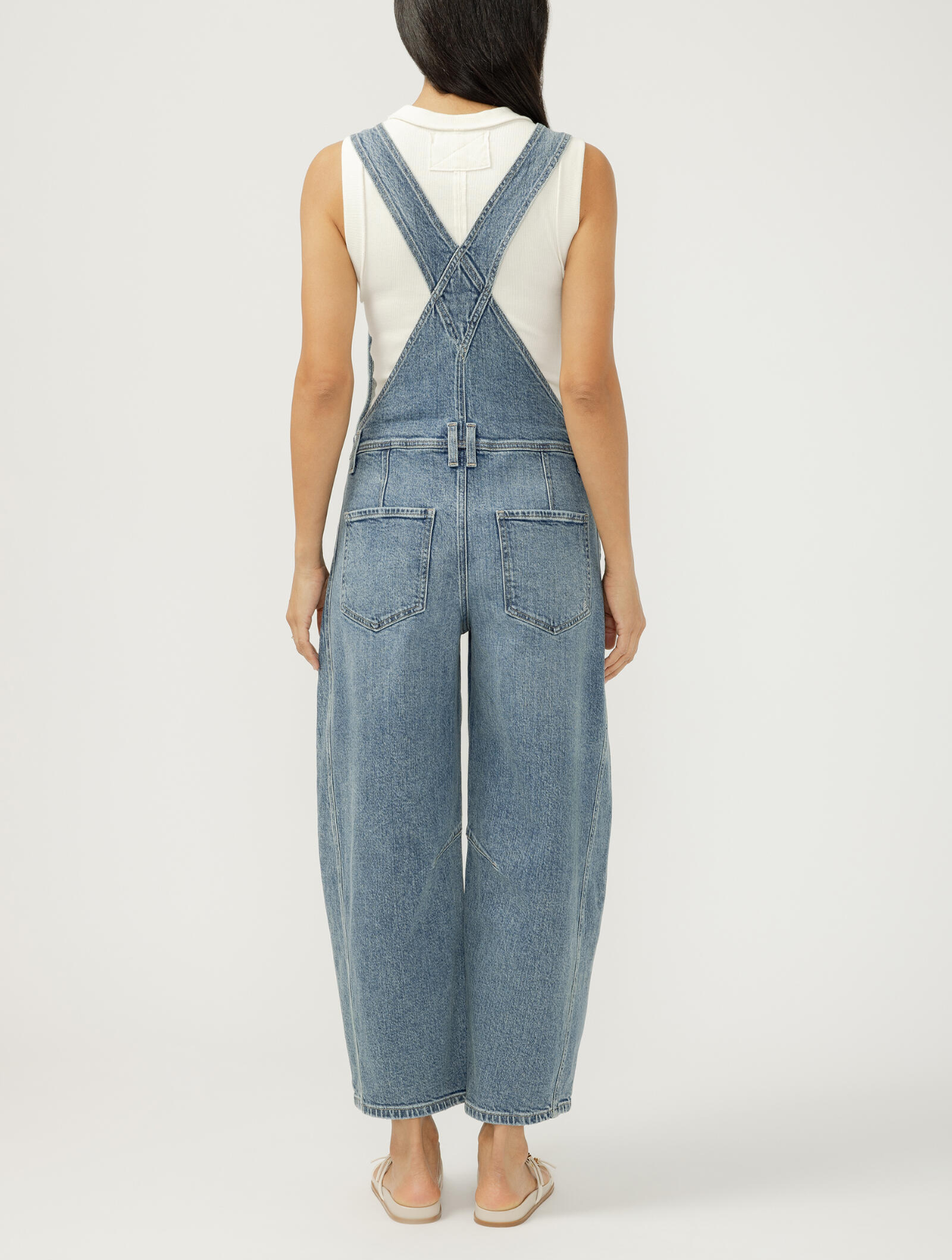Denim Barrel Leg Overalls