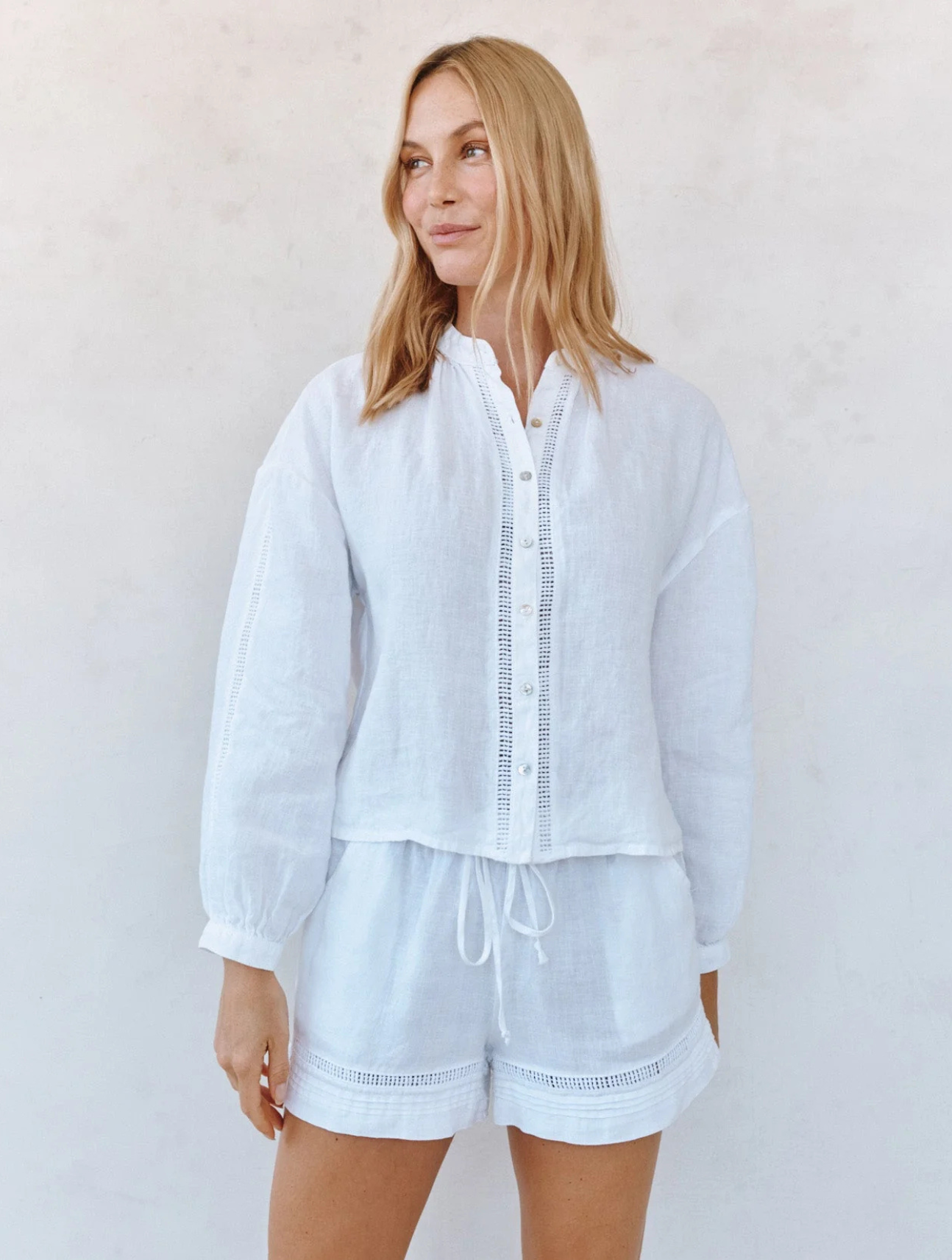 Mandarin Collar Trimmed Button Down