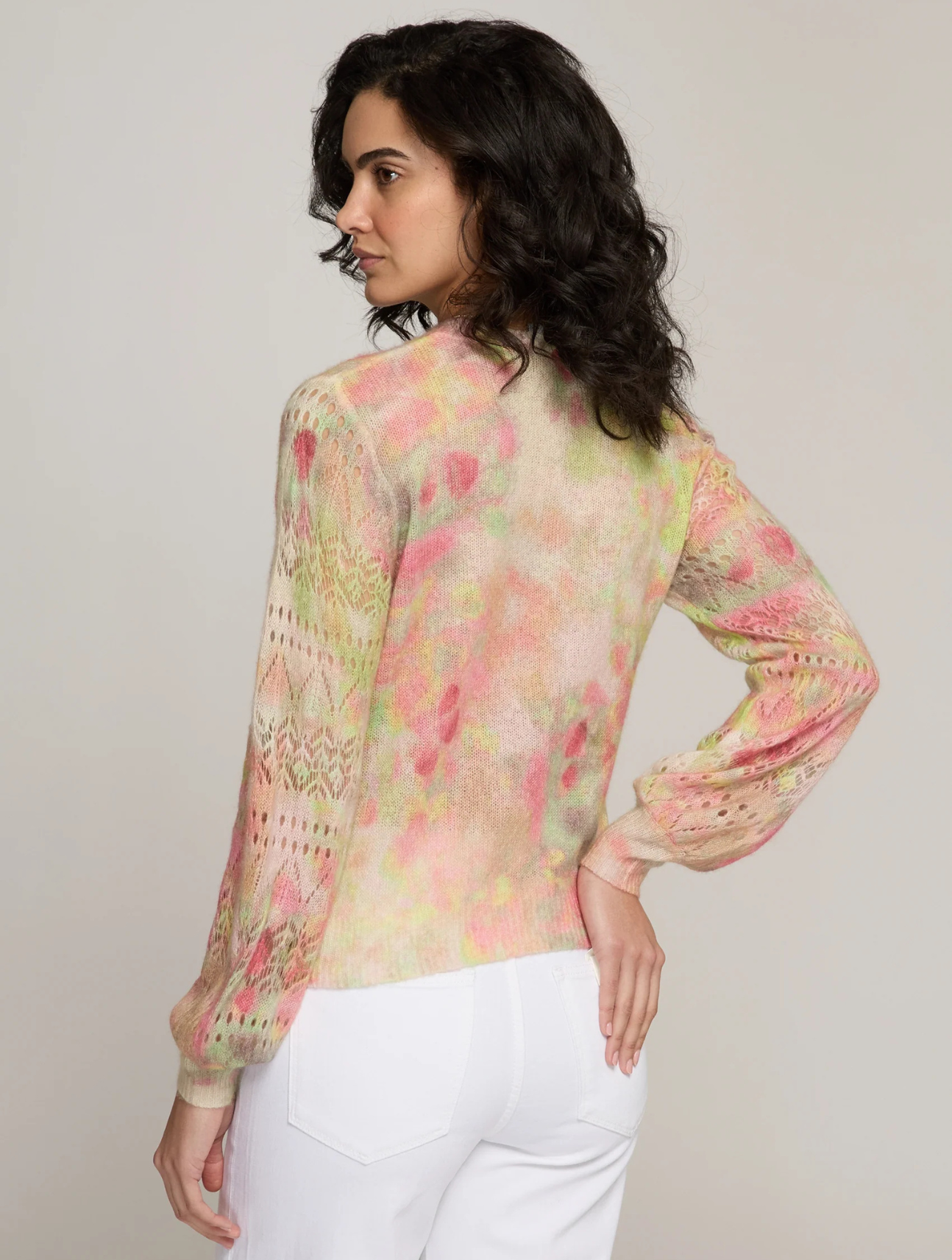 Pastel Flower Print Pointelle Crew