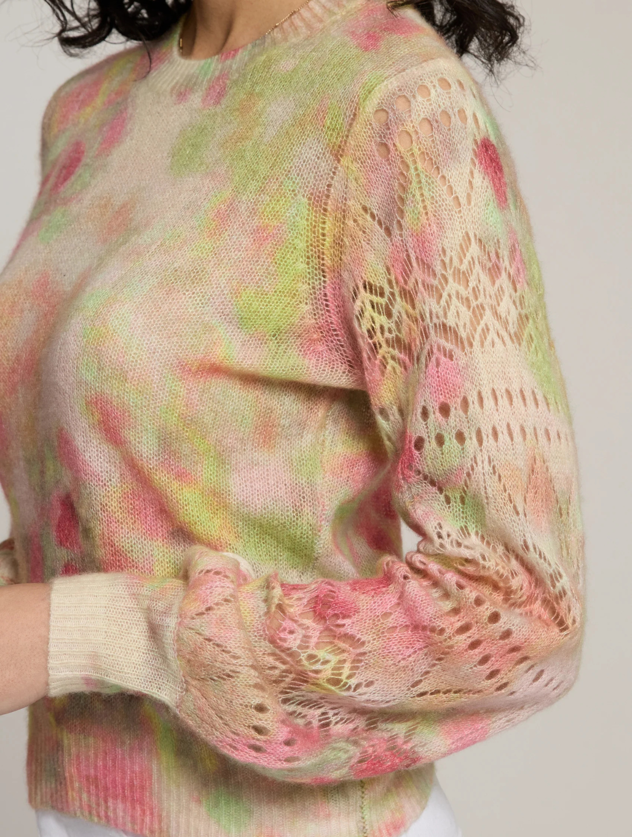 Pastel Flower Print Pointelle Crew