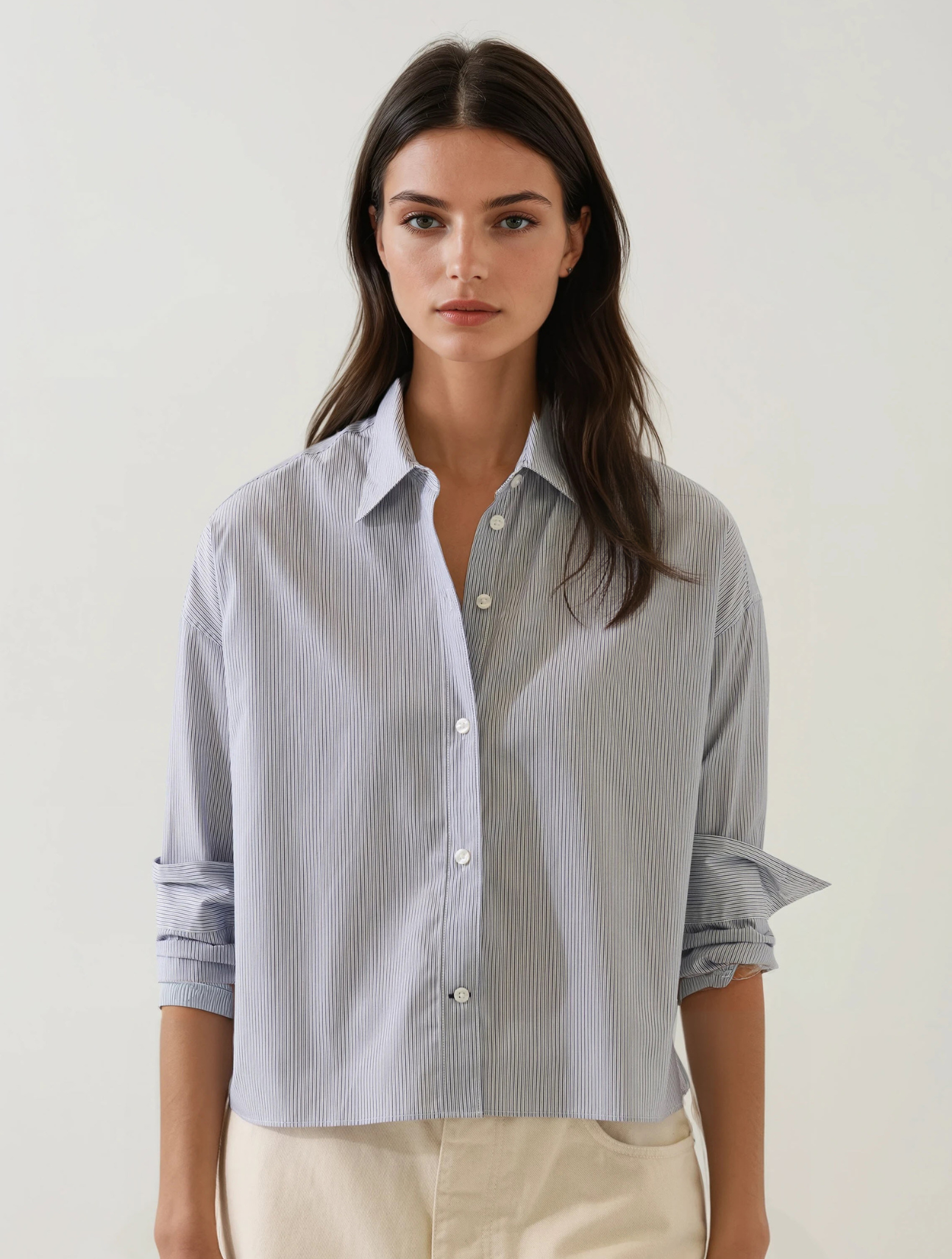 Long Sleeve Cotton Stripe Boxy Shirt