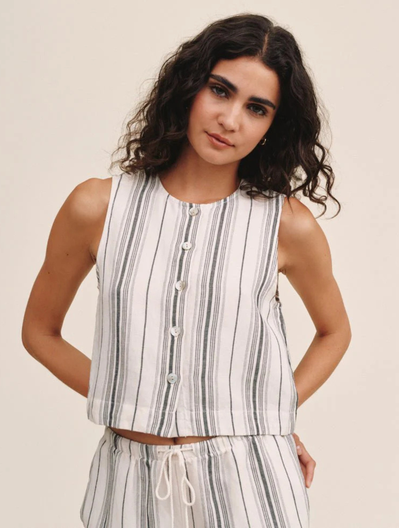 Sleeveless Button Front Top
