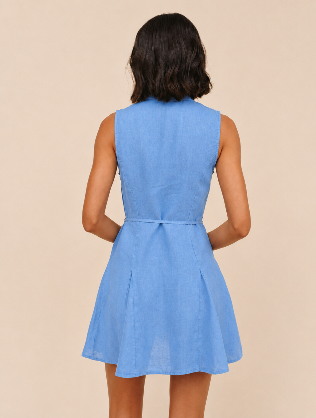 Sleeveless Seamed Shirt Dress