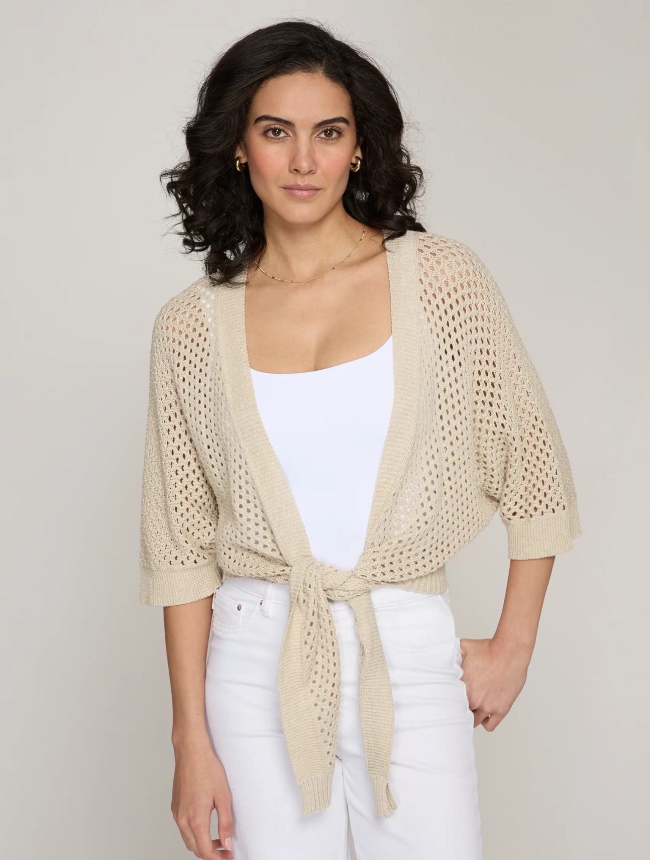 Mesh Dolman Tie Front