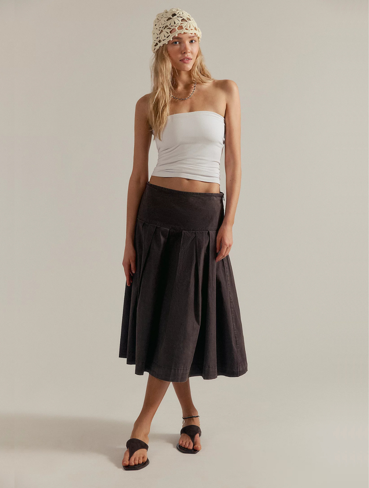 Skipper Pleated Chino Midi Skirt