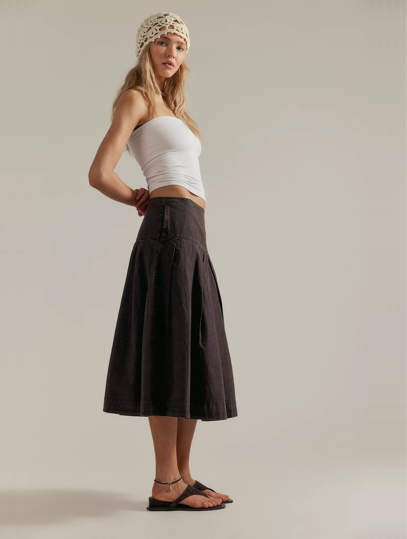 Skipper Pleated Chino Midi Skirt