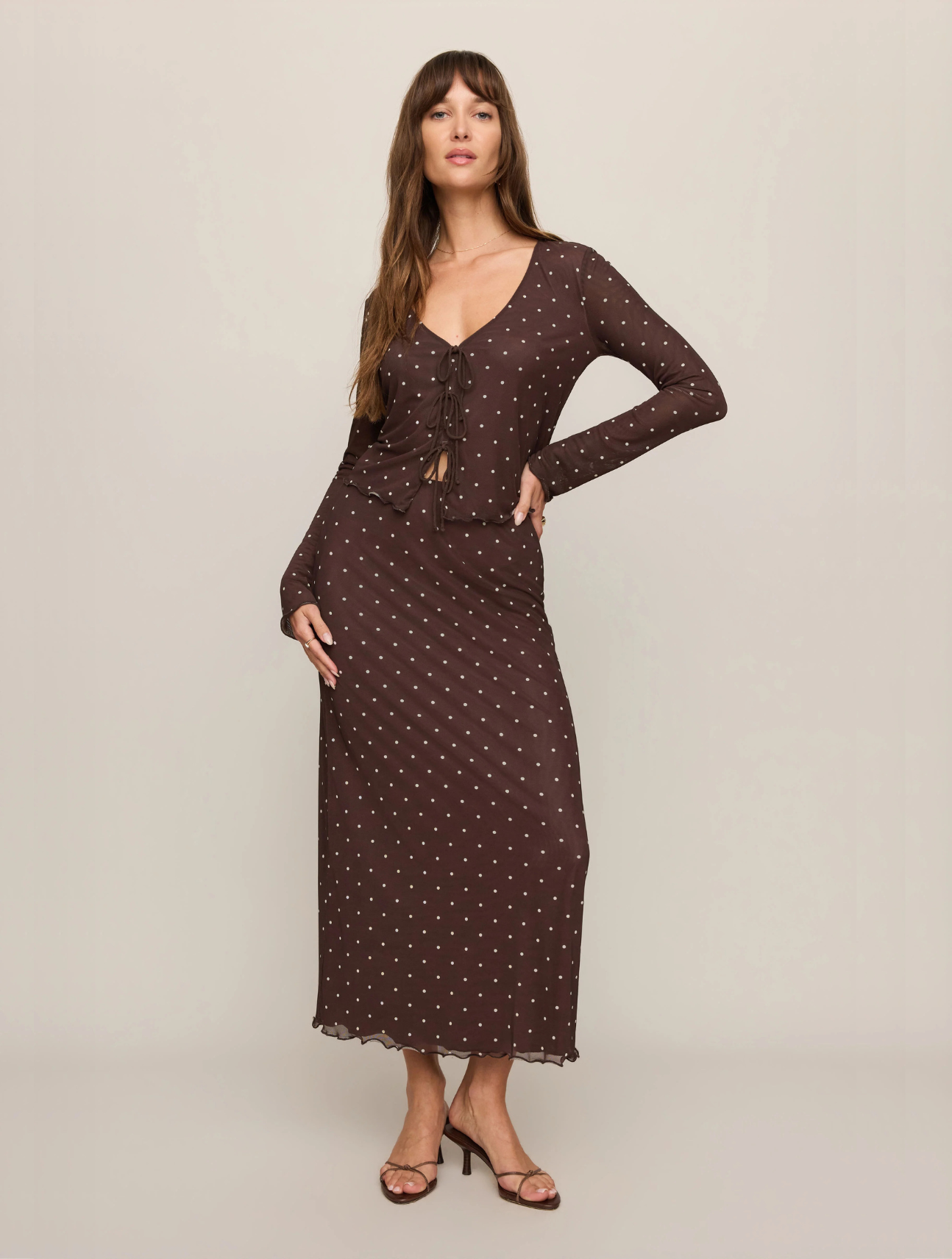 Eda Polka Dot Mesh Midi Skirt