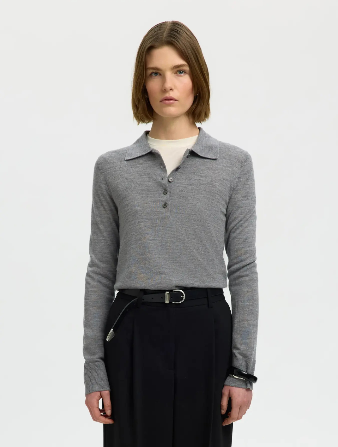 Thea LS Knit Merino Collar Sweater