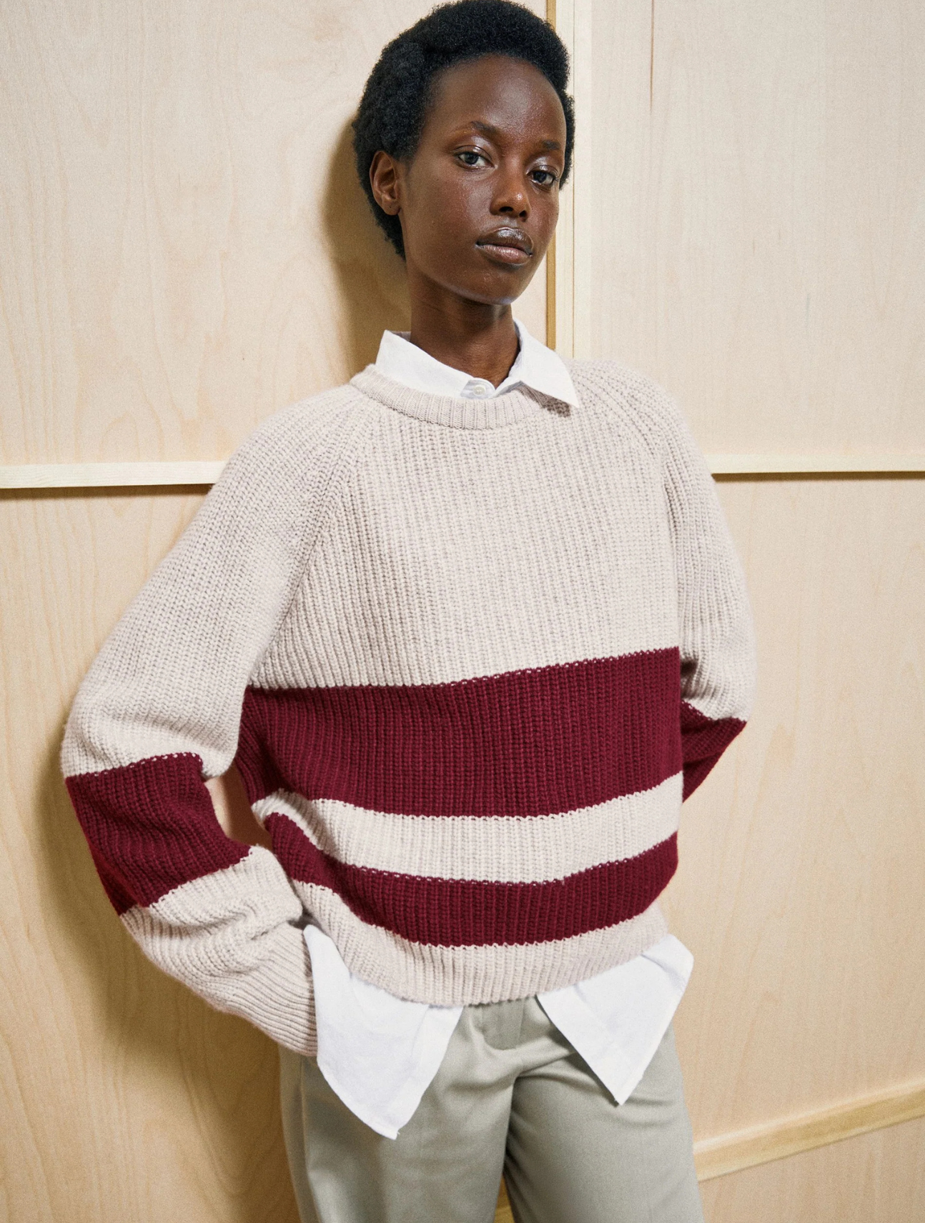 Striped Rib-Knit Pullover