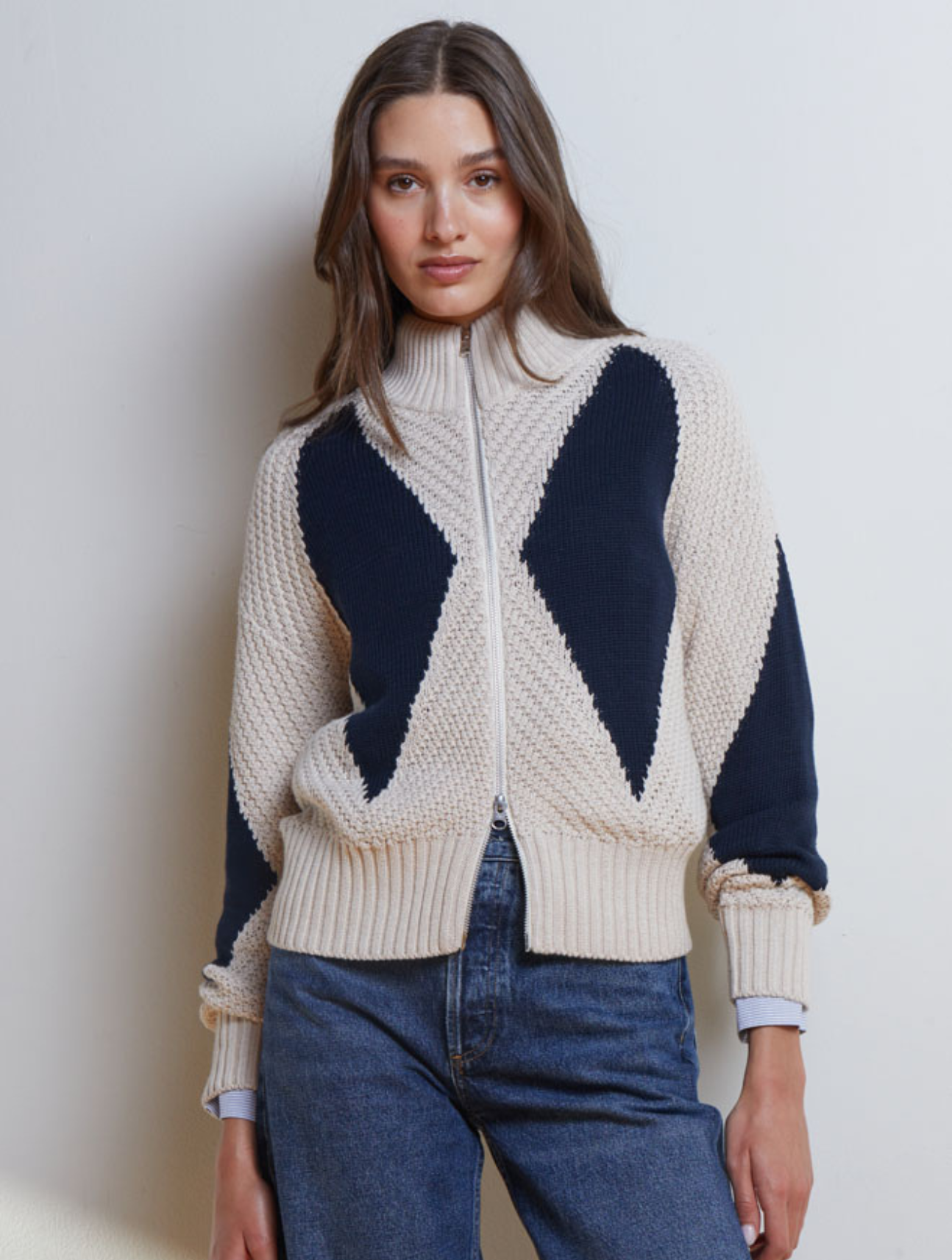 Diamond Mock Neck Zip Up
