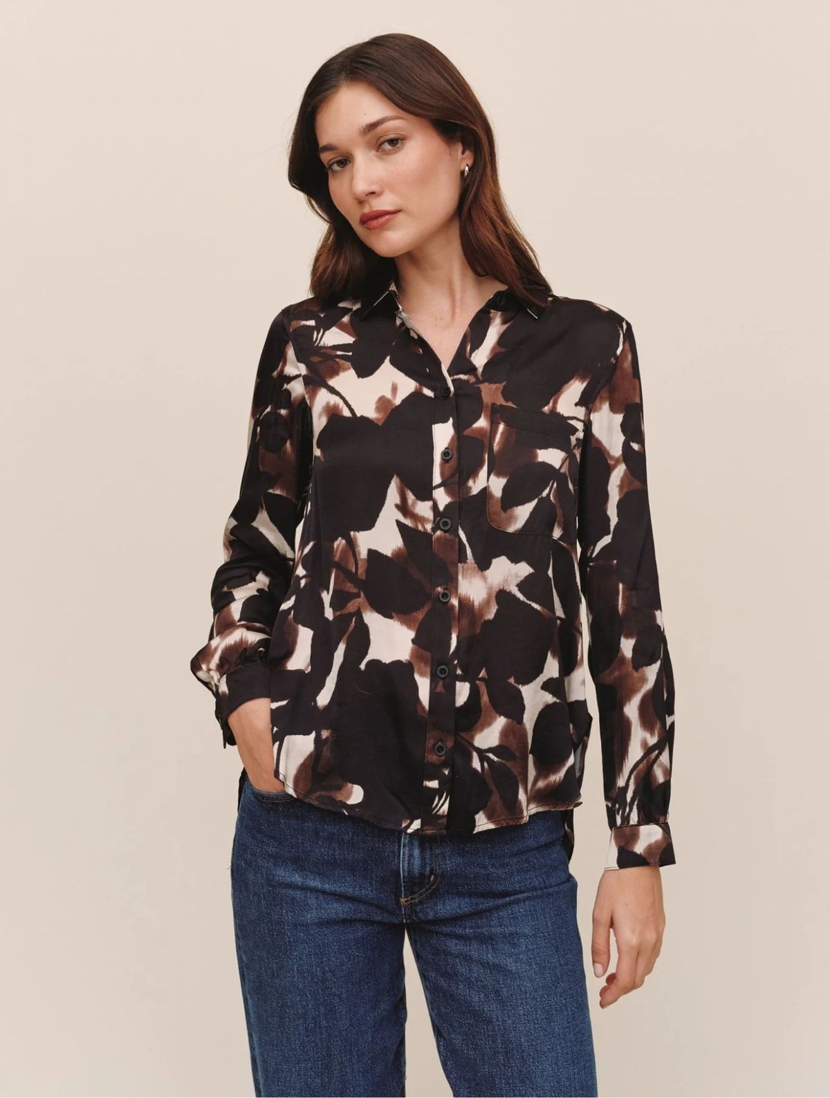 Long Sleeve Round Hem Button Down