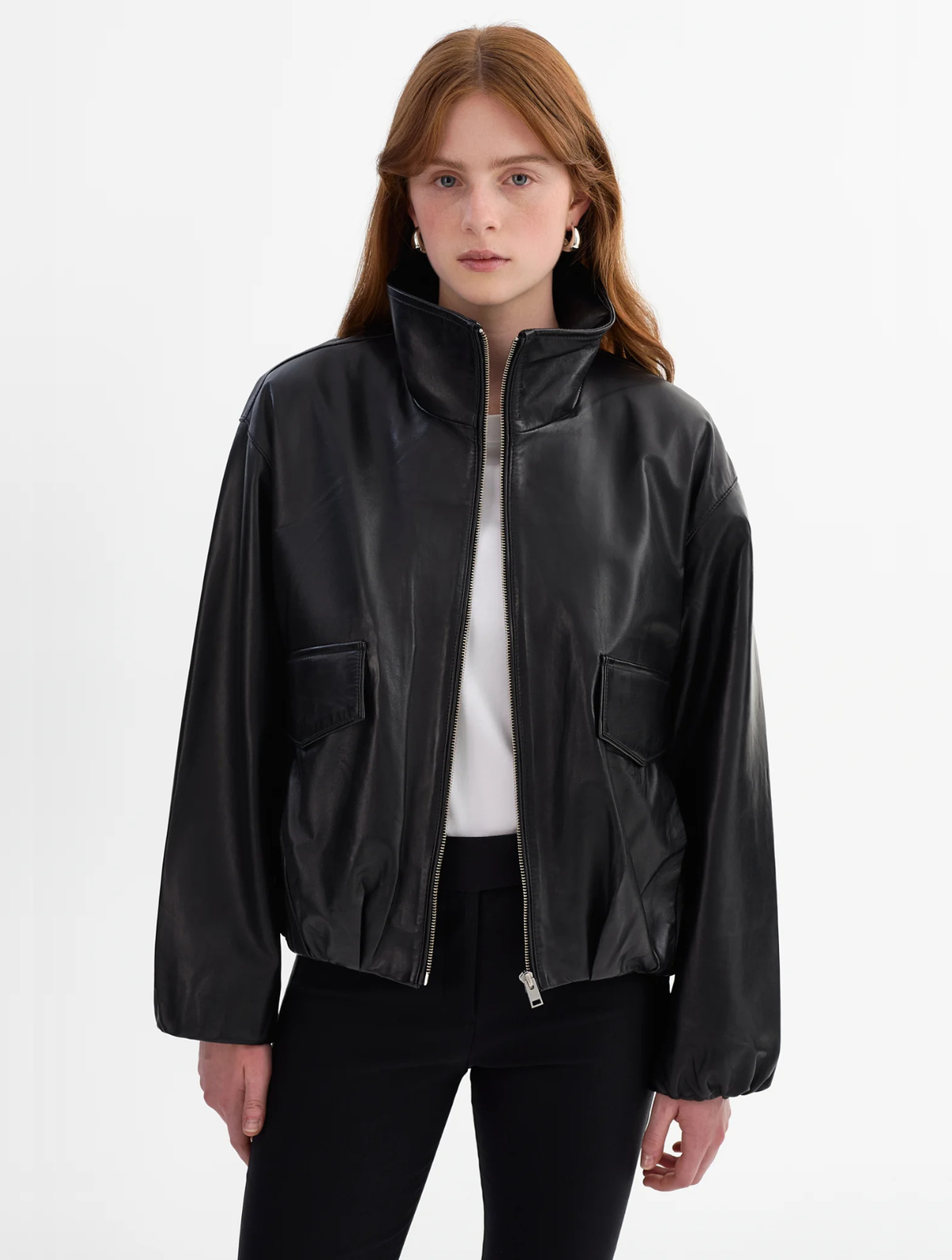 Ramona Funnel Neck Leather Jacket