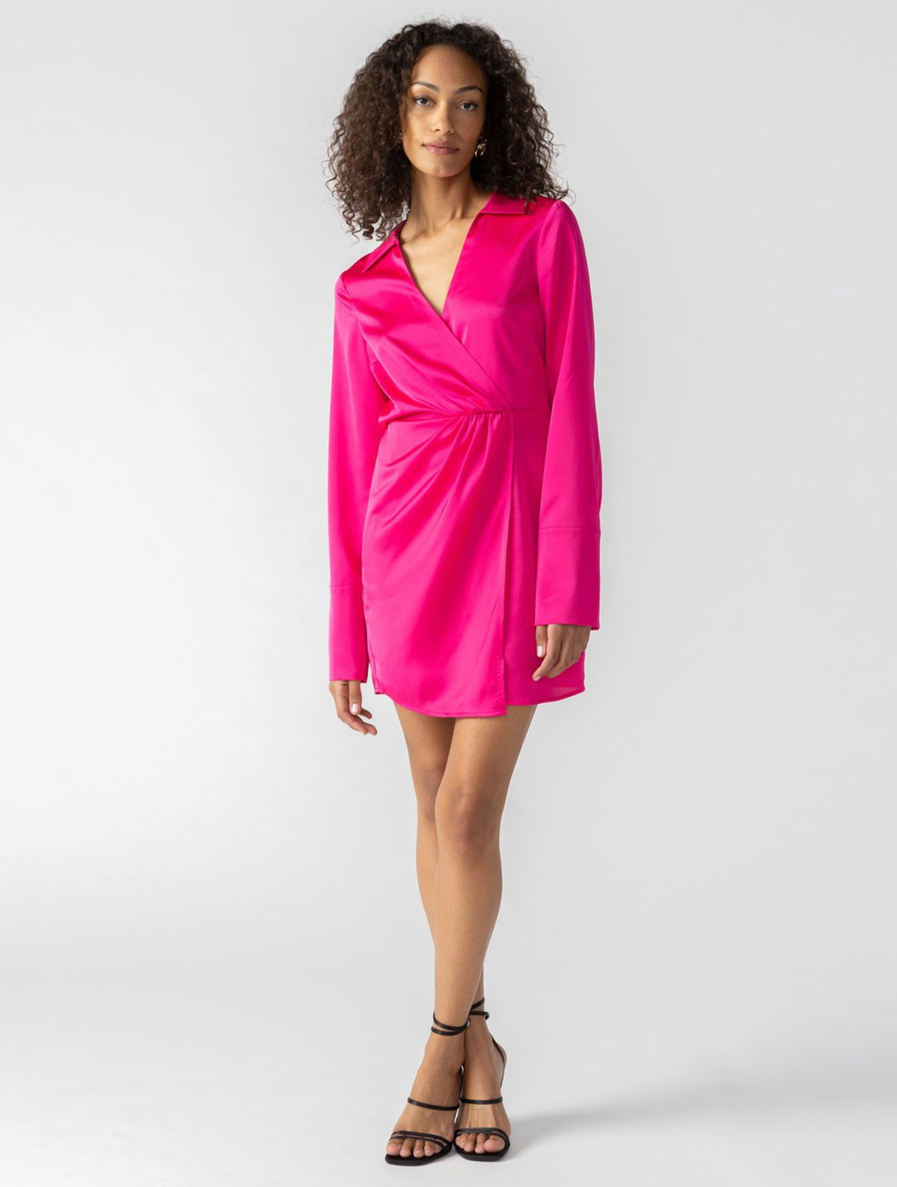 Cuff Detail Satin Wrap Dress