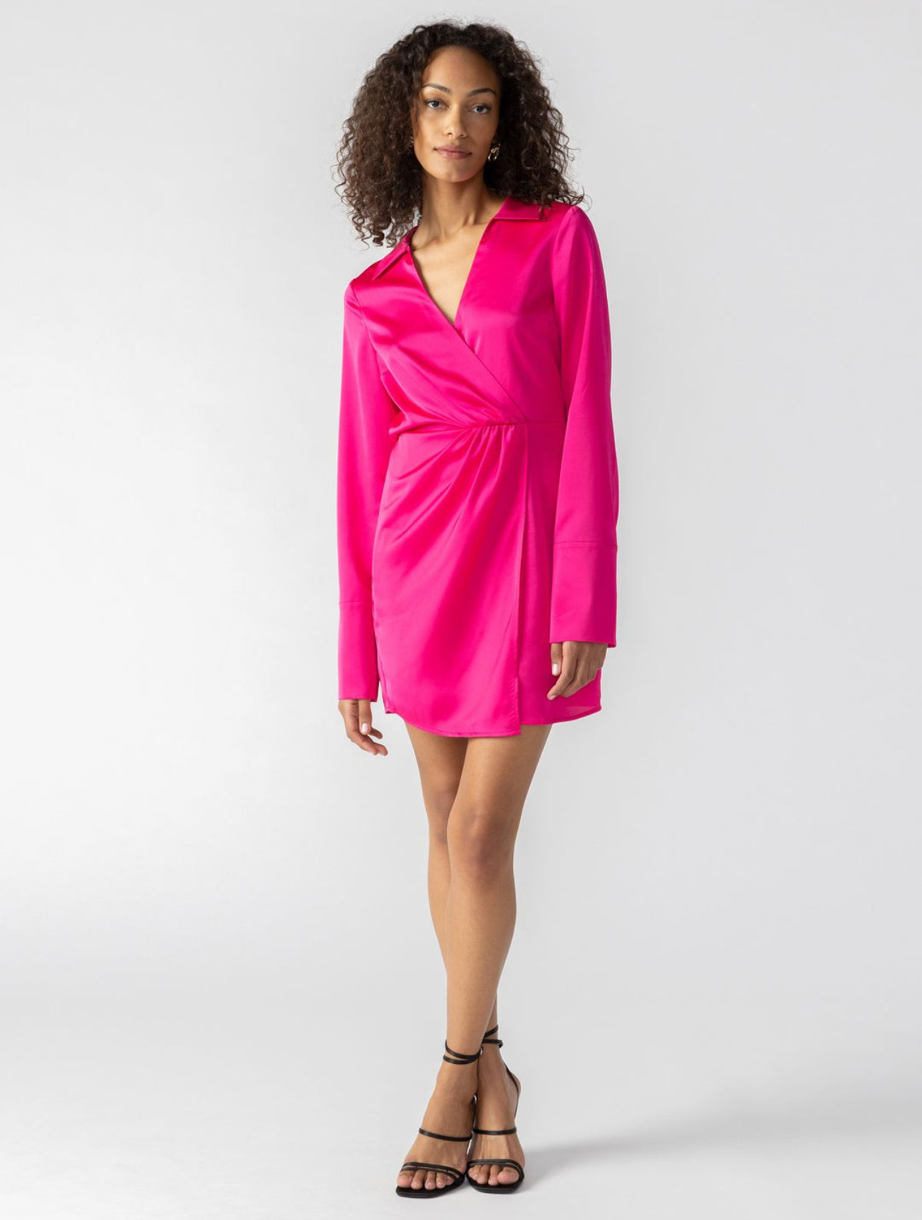 Hot pink satin wrap dress best sale