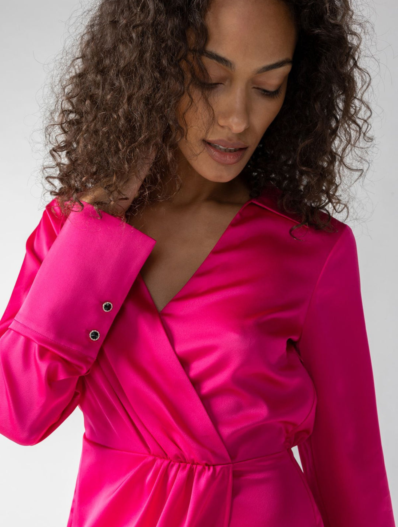 Cuff Detail Satin Wrap Dress