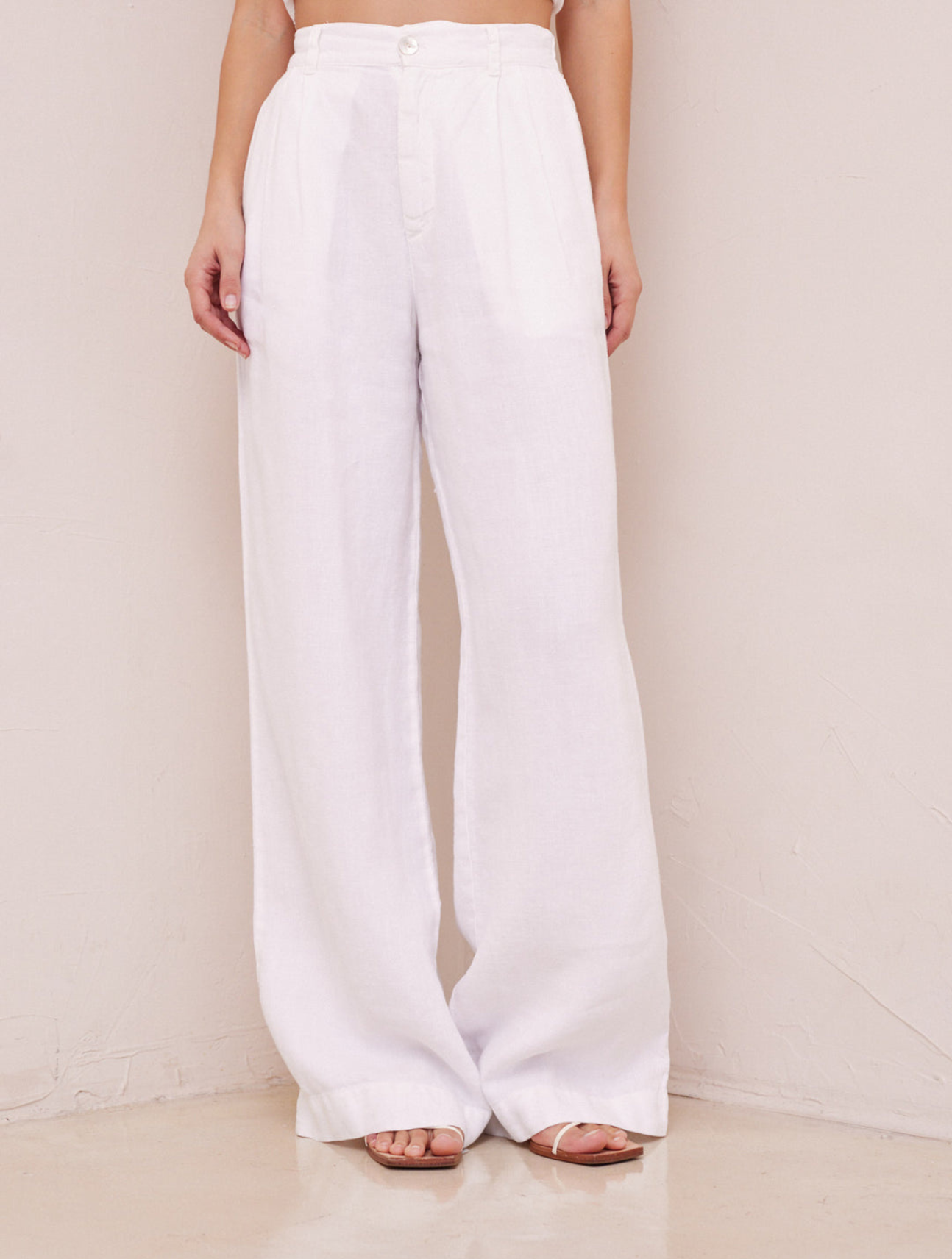 Pleated Wide Leg Linen Trouser
