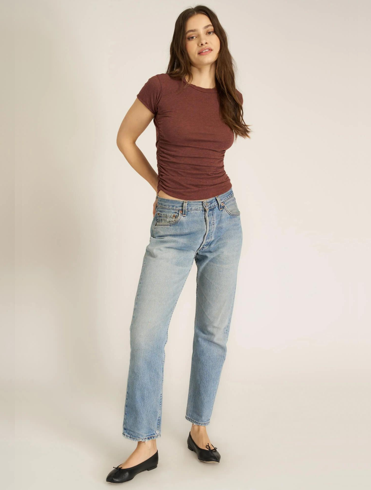 Izzie Heathered Ruched Baby Tee