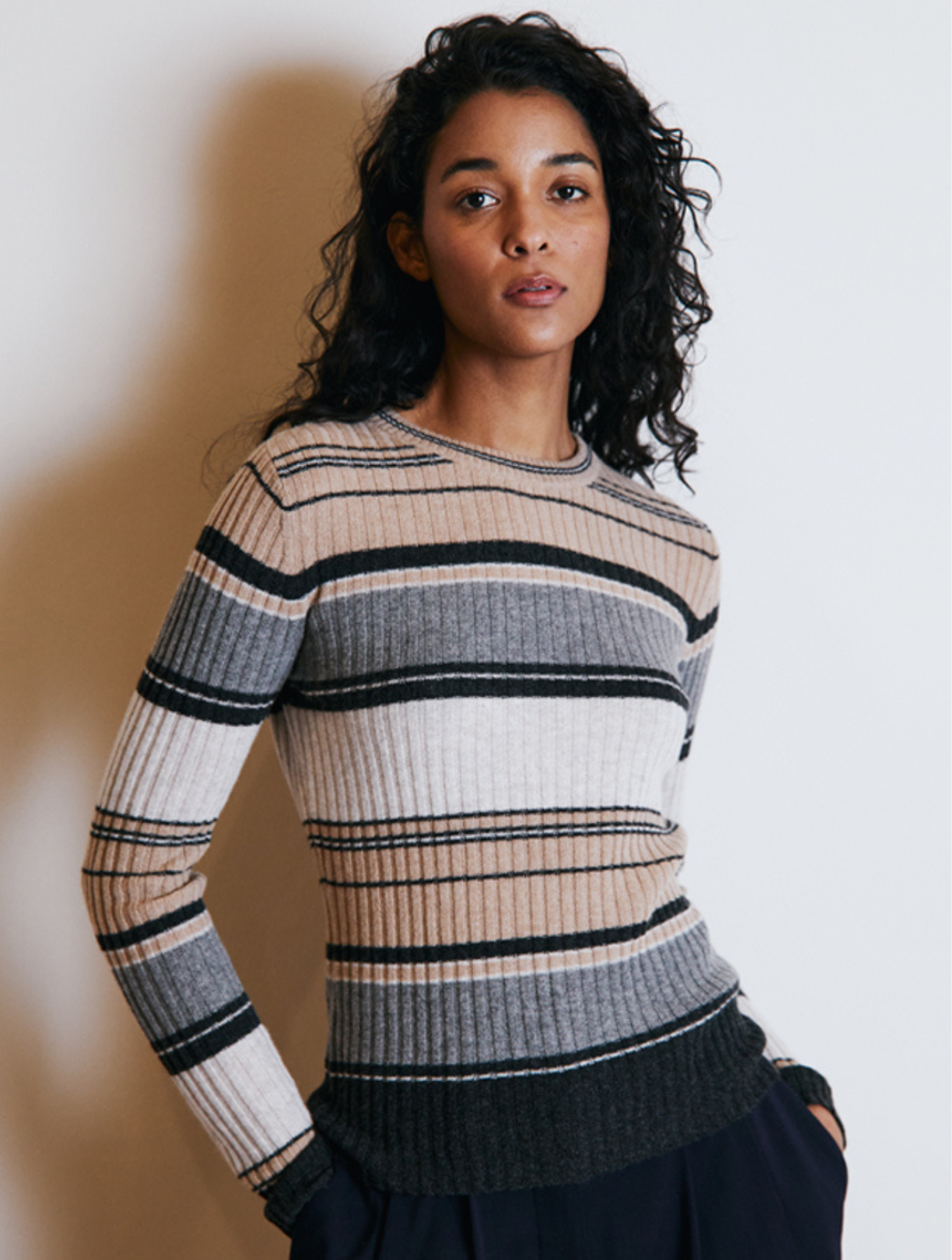 Striped Ribbed Crew