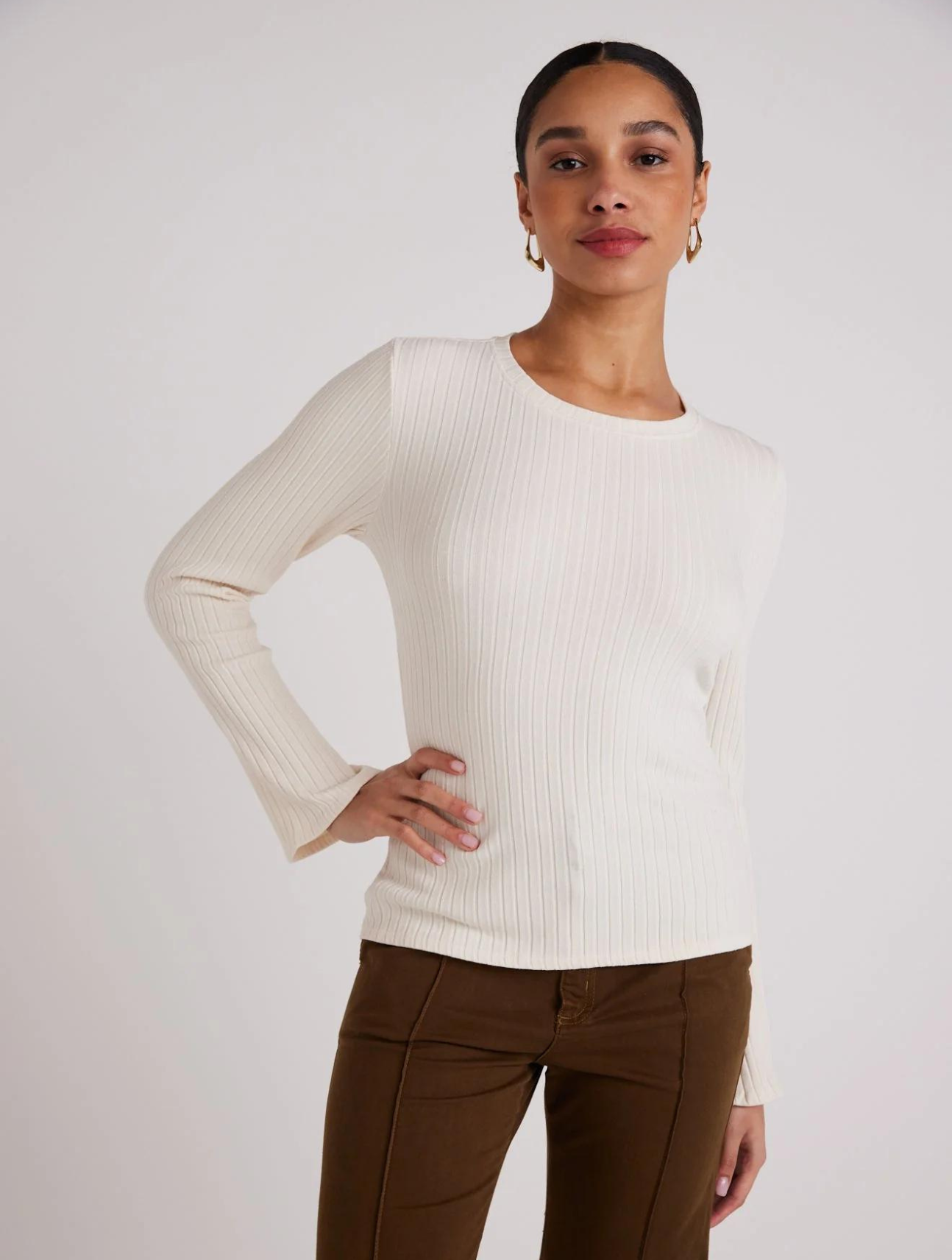 Long Bell Sleeve Rib Crew