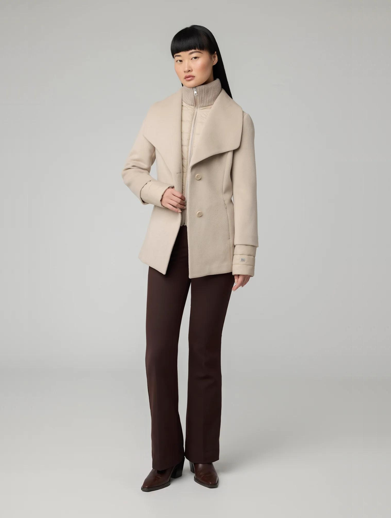 Frieda Mixed Media Wool Coat