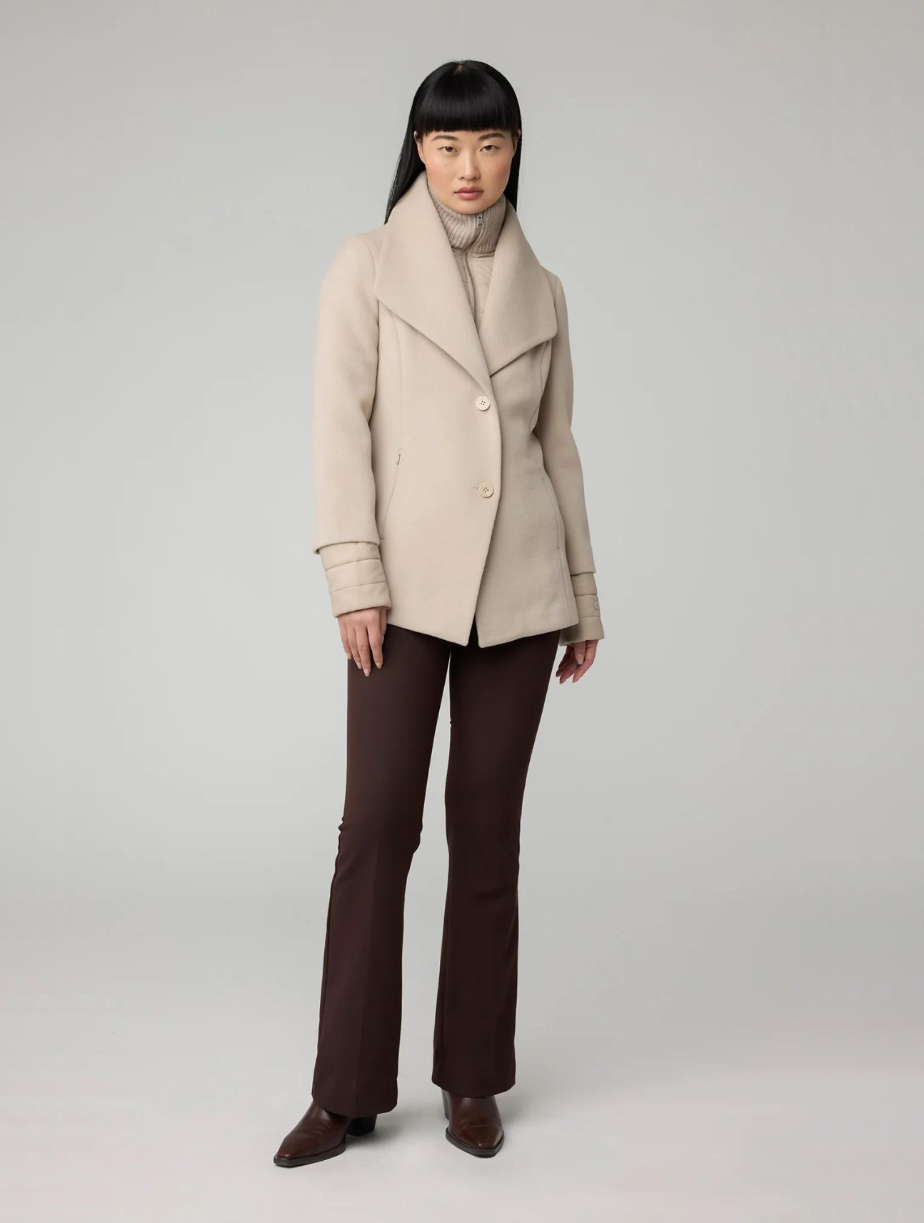 Frieda Mixed Media Wool Coat