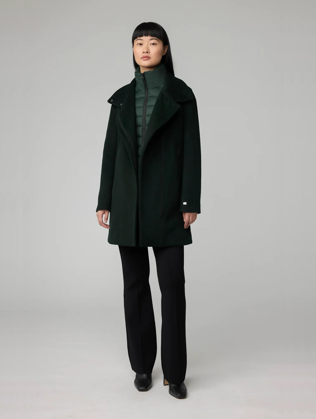 Abbi Mixed Media Wool Coat