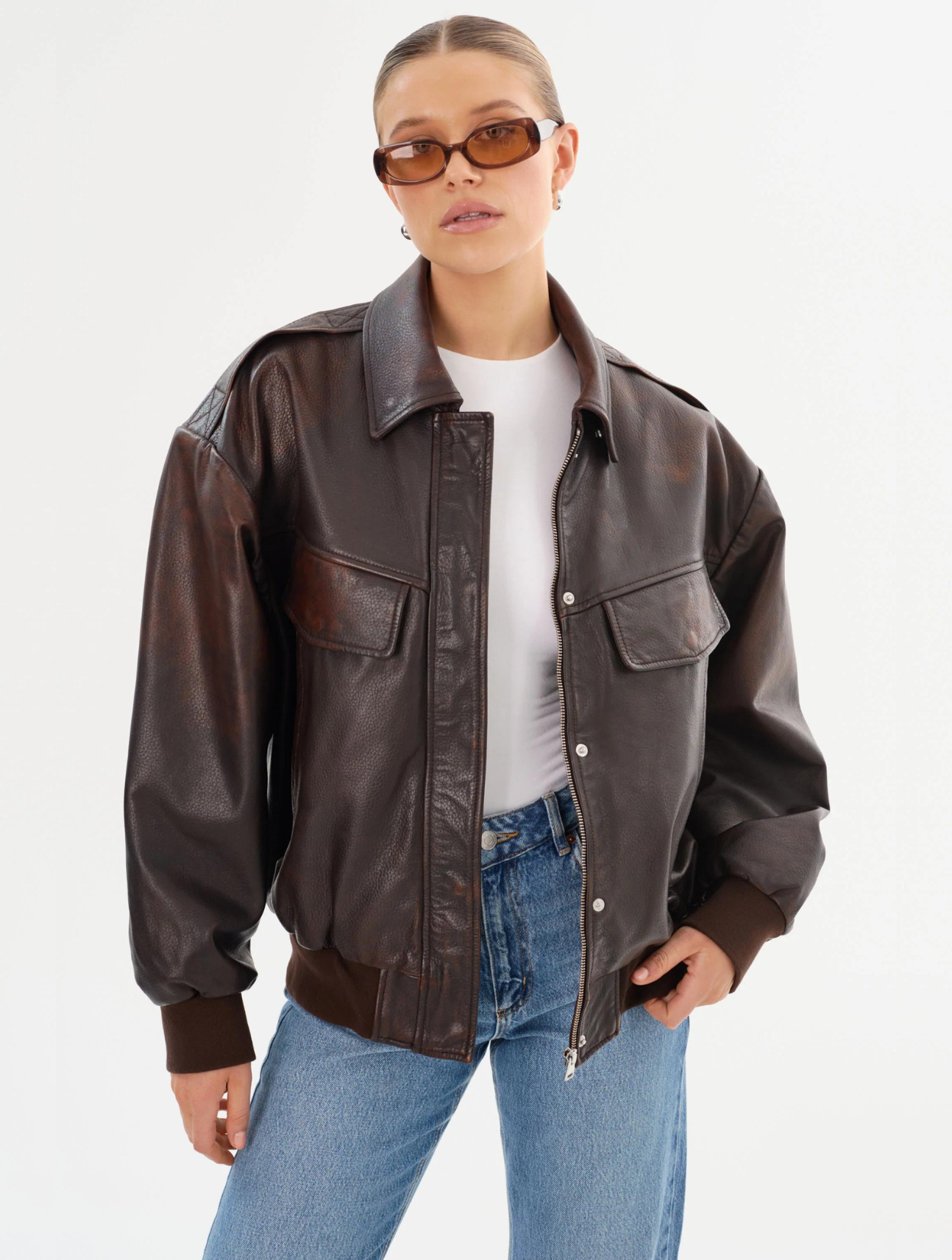 Trevanna Leather Bomber Jacket