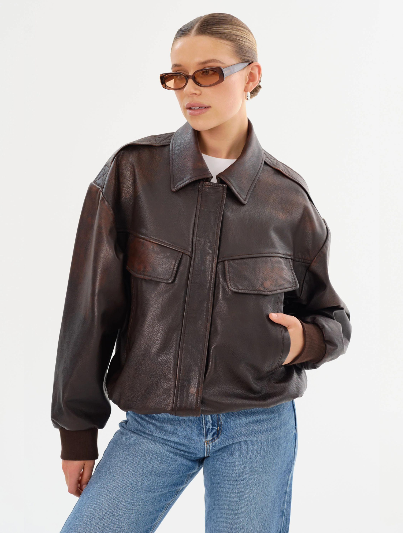 Trevanna Leather Bomber Jacket